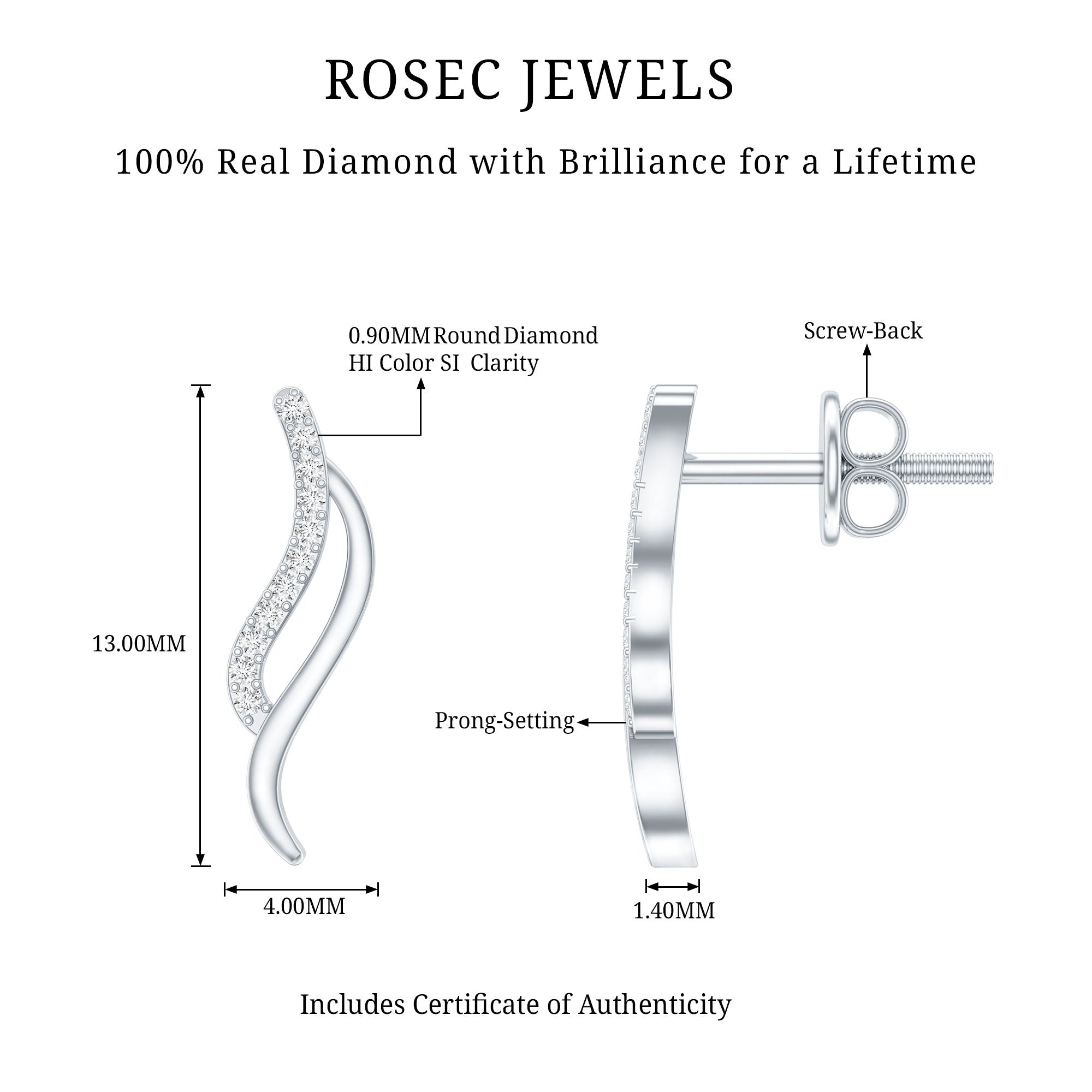 Prong Set Diamond Leaf Stud Earrings for Women Natural - ( HI-SI ) - Rosec Jewels