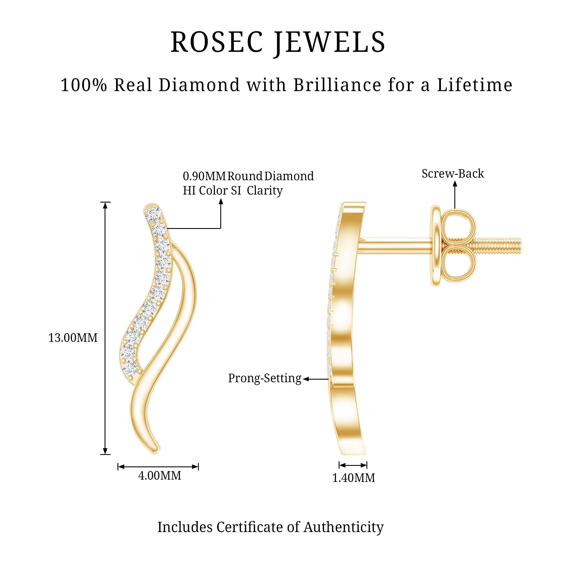 Prong Set Diamond Leaf Stud Earrings for Women Natural - ( HI-SI ) - Rosec Jewels