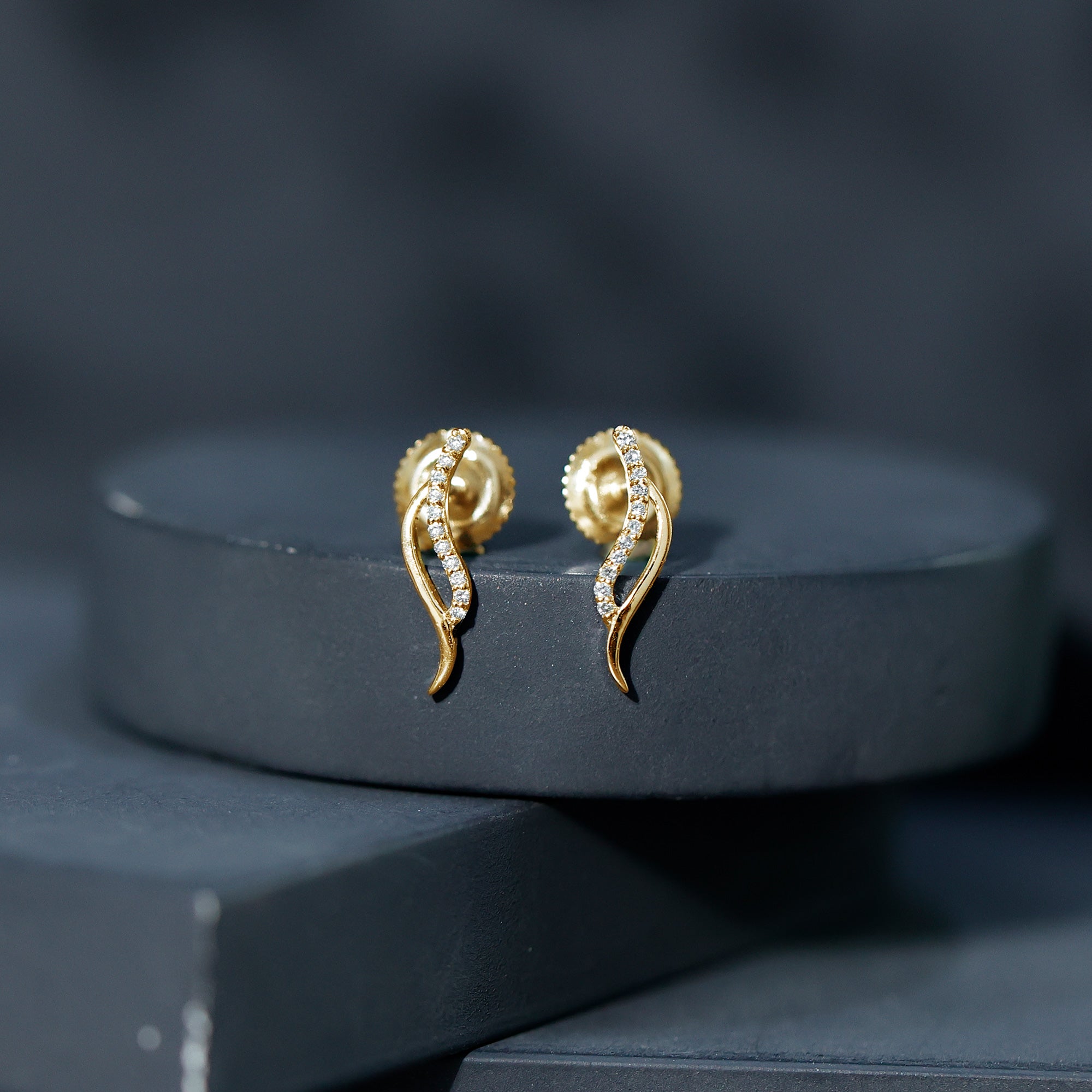 Prong Set Diamond Leaf Stud Earrings for Women Natural - ( HI-SI ) - Rosec Jewels