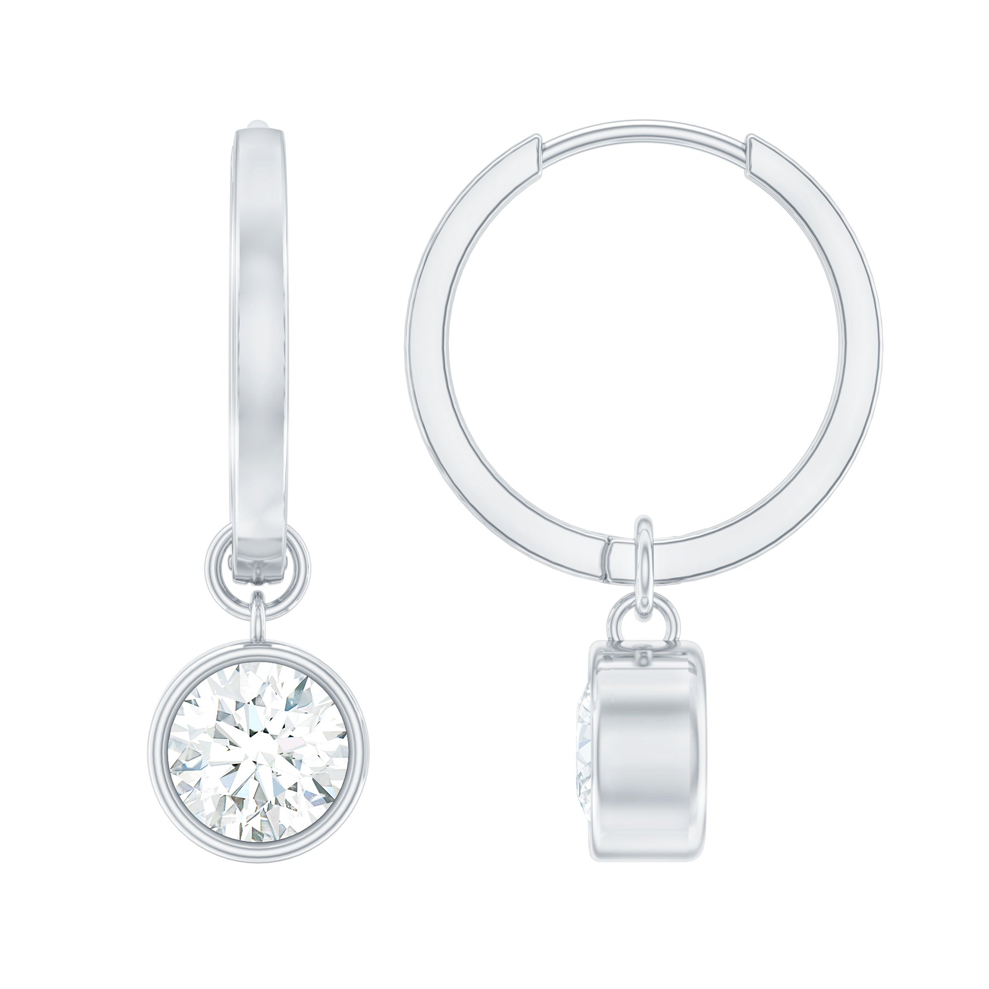 Bezel Set Moissanite and Hinged Hoop Earrings
