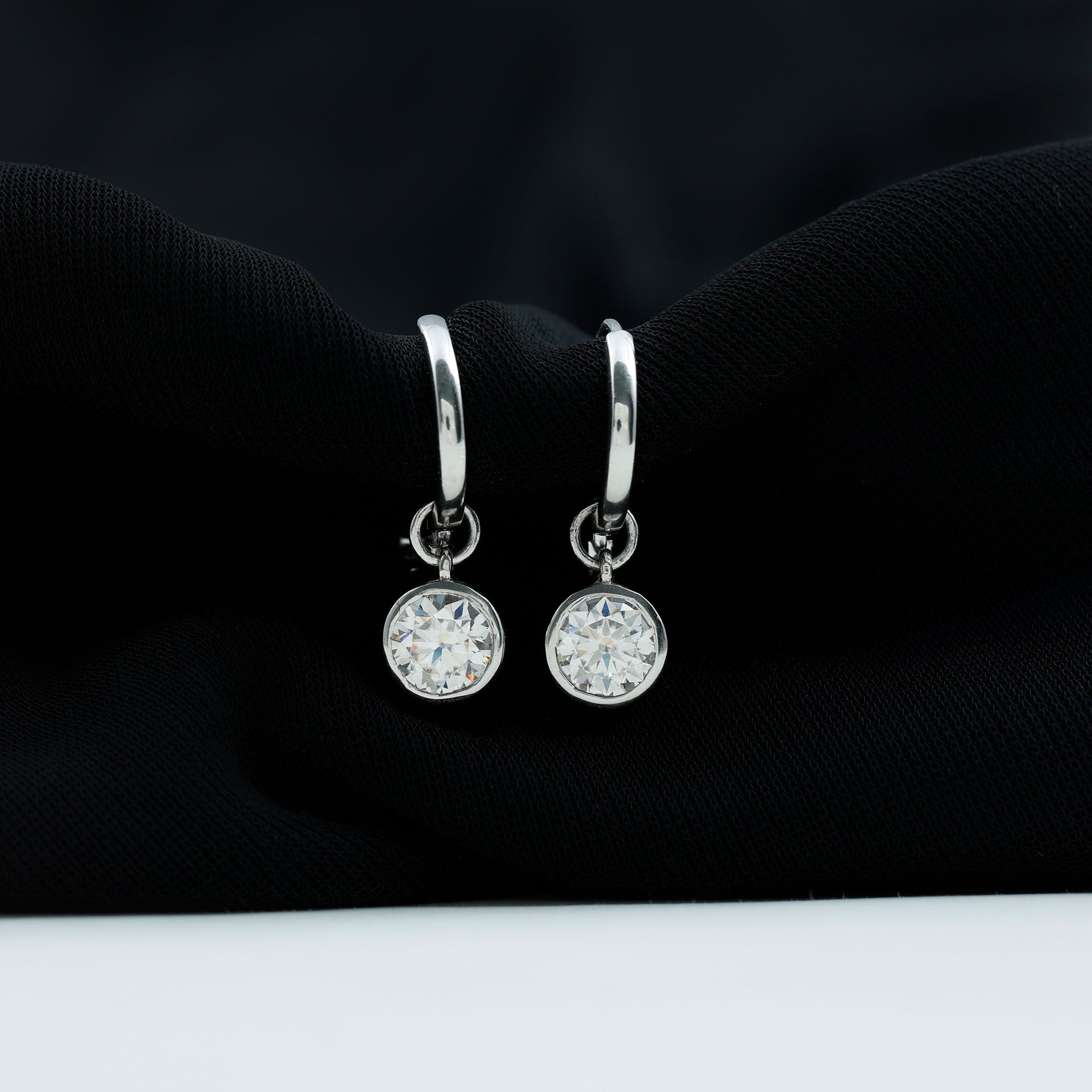 Bezel Set Moissanite and Hinged Hoop Earrings D-VS1 - Rosec Jewels