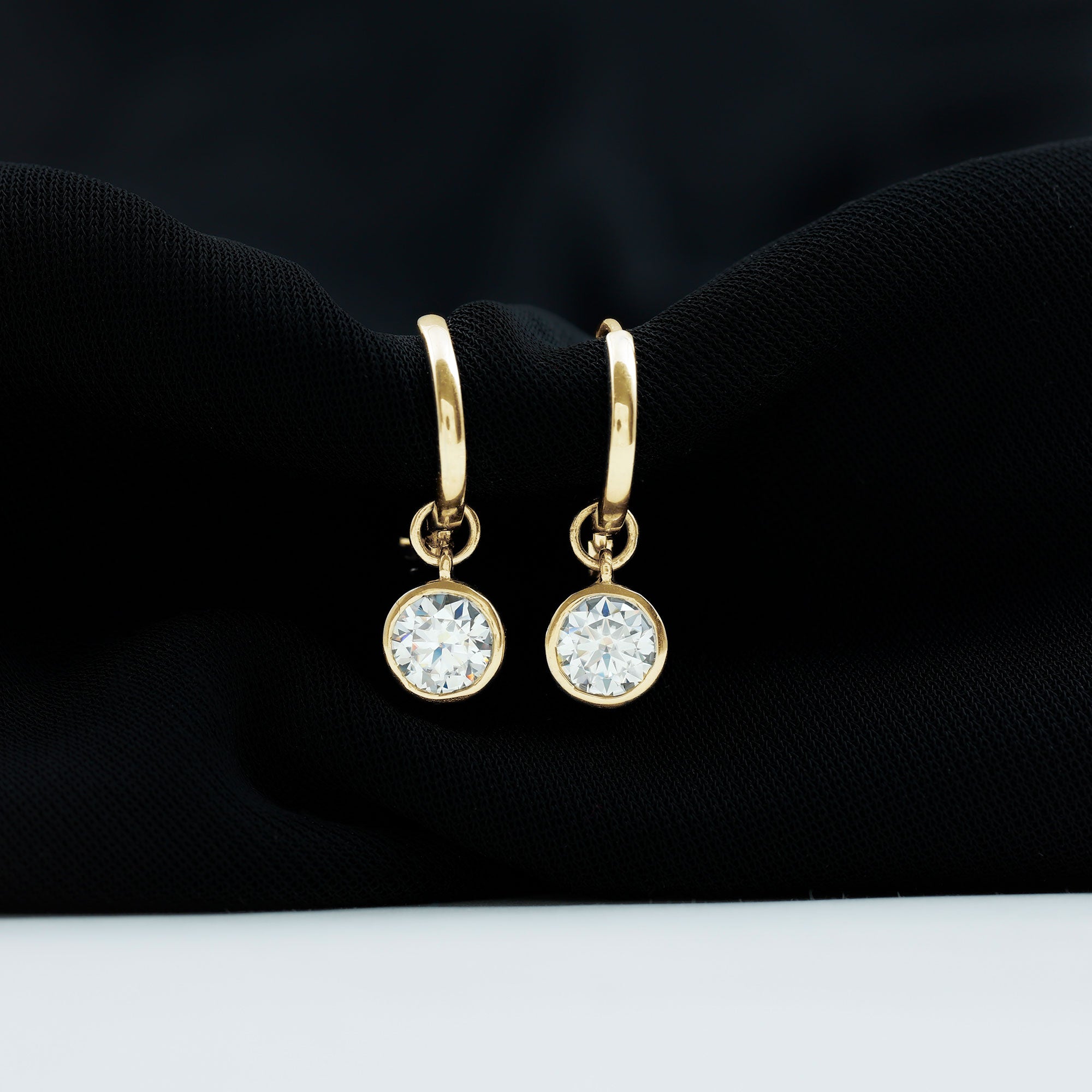 Bezel Set Moissanite and Hinged Hoop Earrings D-VS1 - Rosec Jewels
