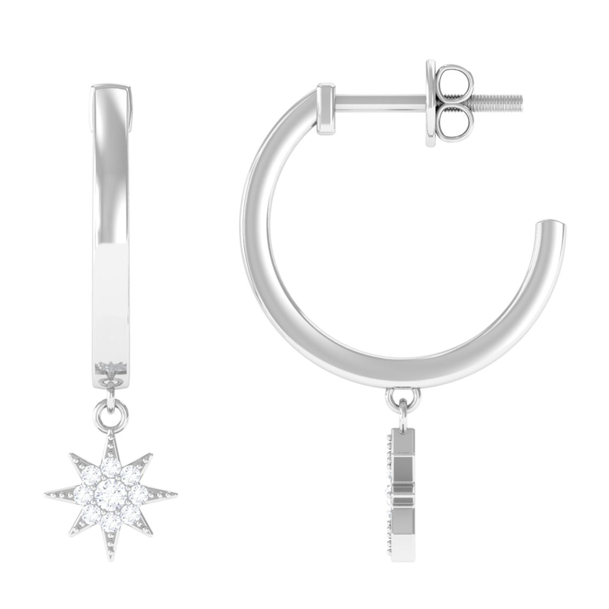 Certified Diamond Star Drop Earrings Natural - ( HI-SI ) - Rosec Jewels
