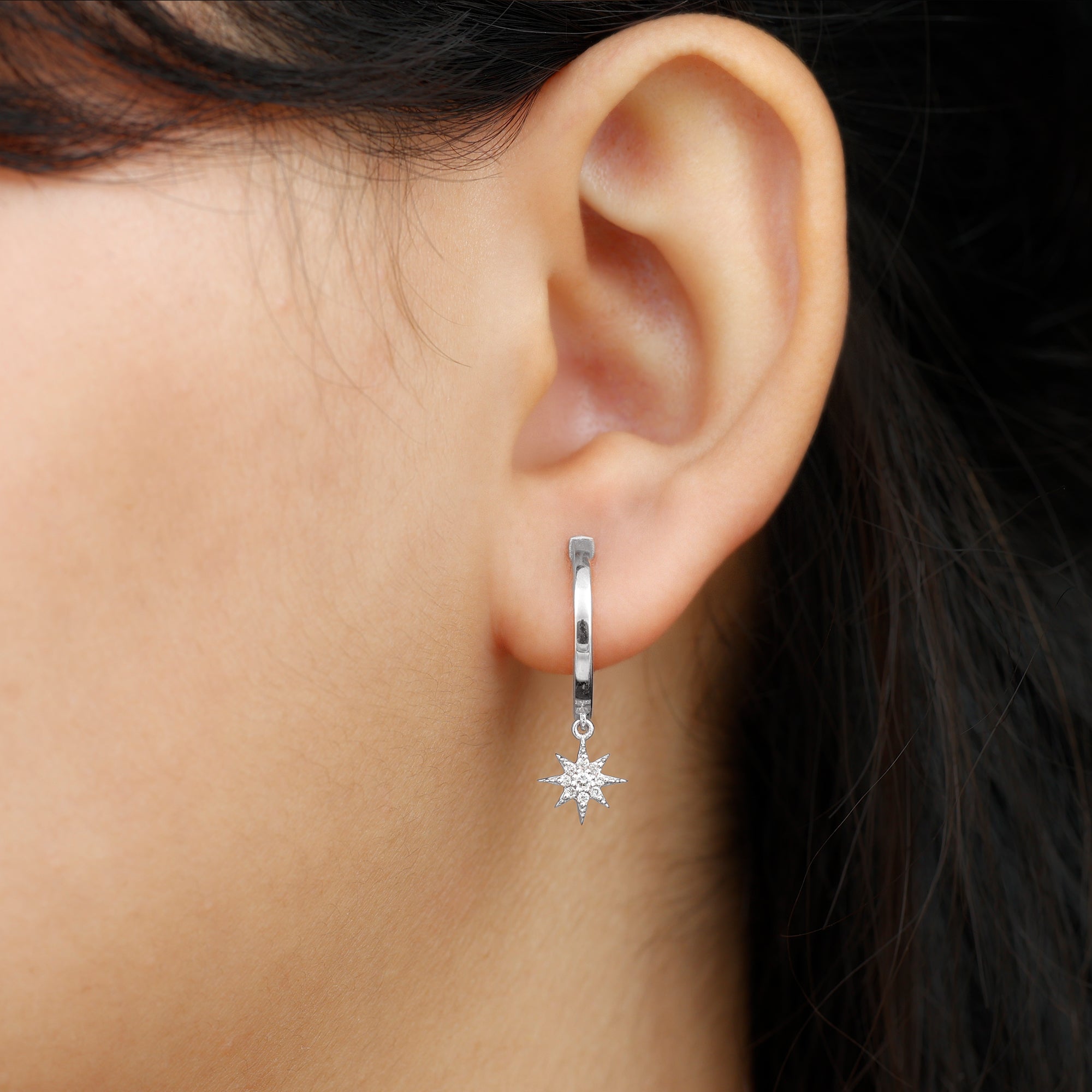 Certified Diamond Star Drop Earrings Natural - ( HI-SI ) - Rosec Jewels