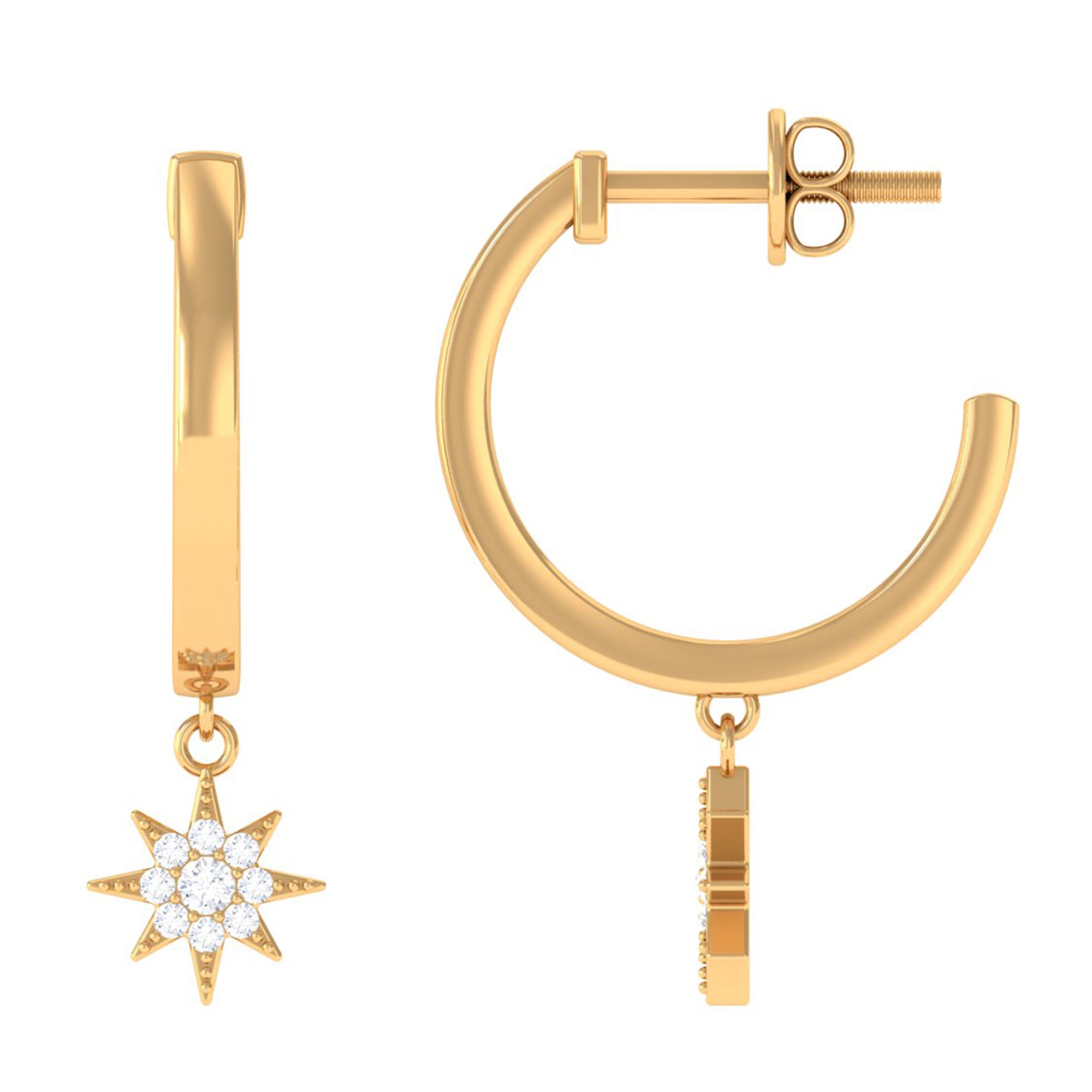 Certified Diamond Star Drop Earrings Natural - ( HI-SI ) - Rosec Jewels
