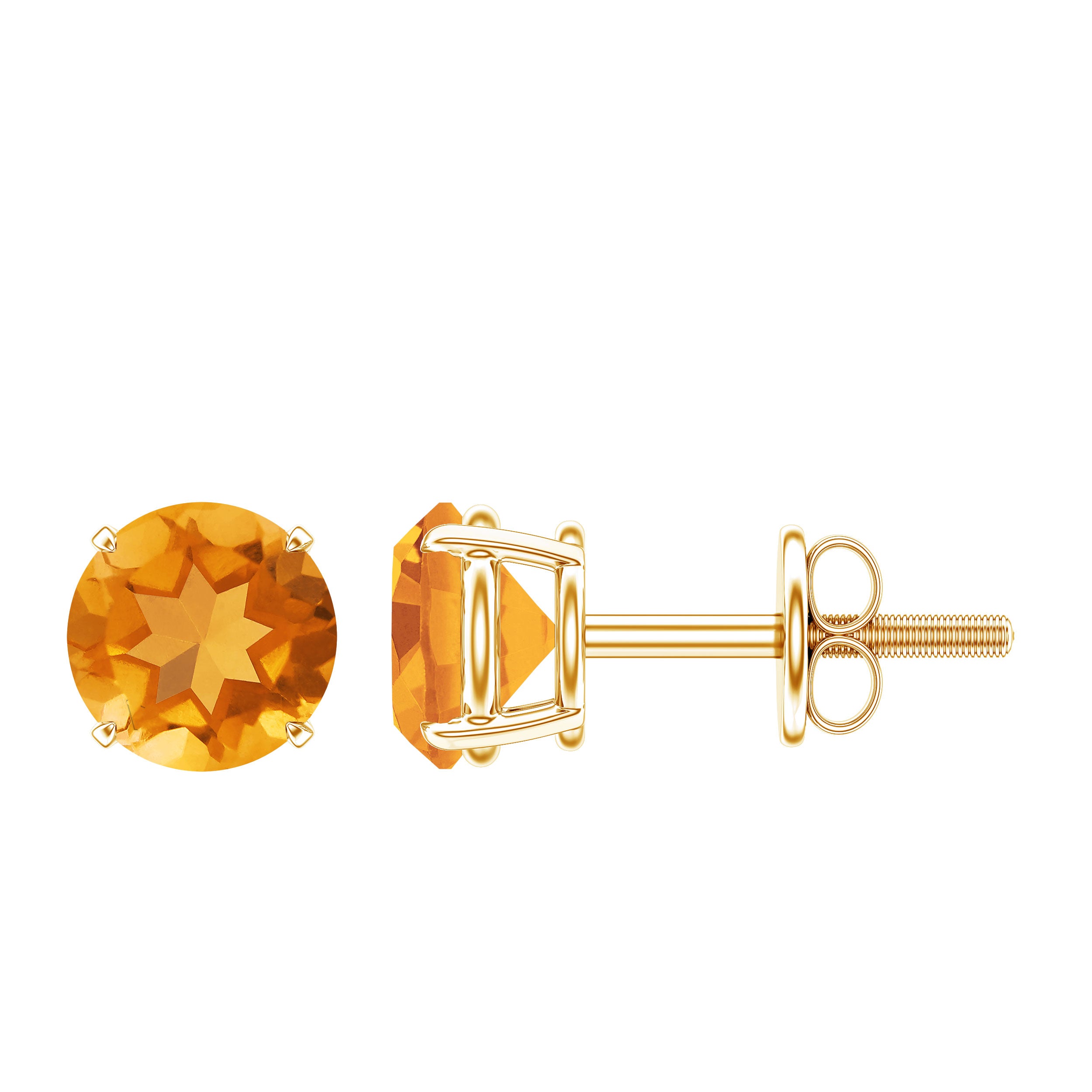 1 CT Round Cut Citrine Solitaire Stud Earrings with Certificate AAA - Rosec Jewels