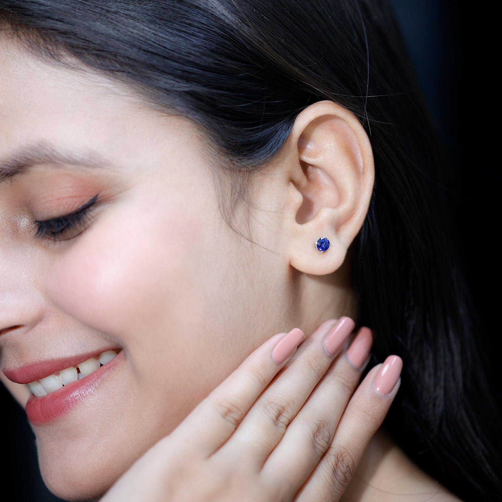 5MM Round Blue Sapphire Solitaire Stud Earrings in Claw Setting AAA - Rosec Jewels