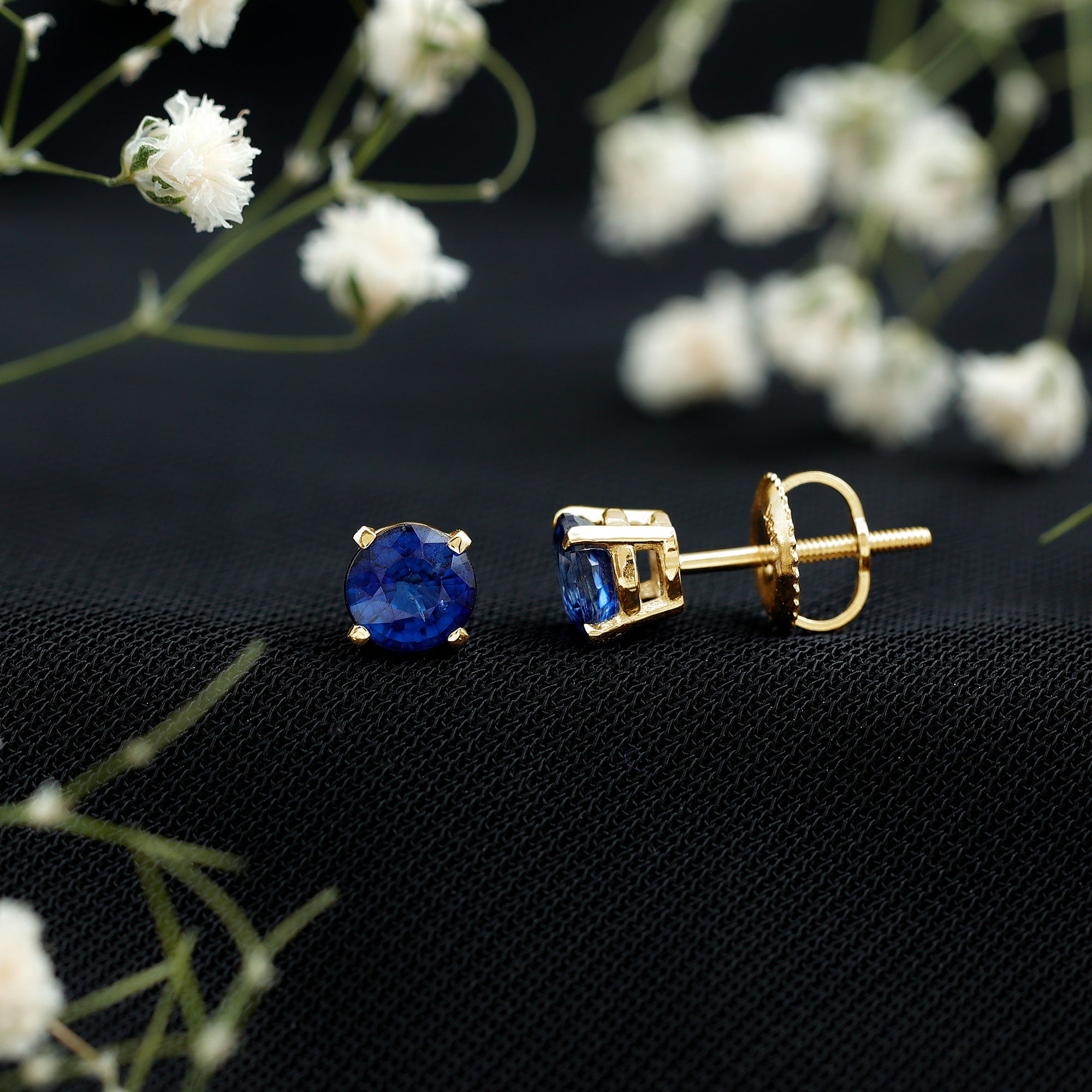 5MM Round Blue Sapphire Solitaire Stud Earrings in Claw Setting AAA - Rosec Jewels