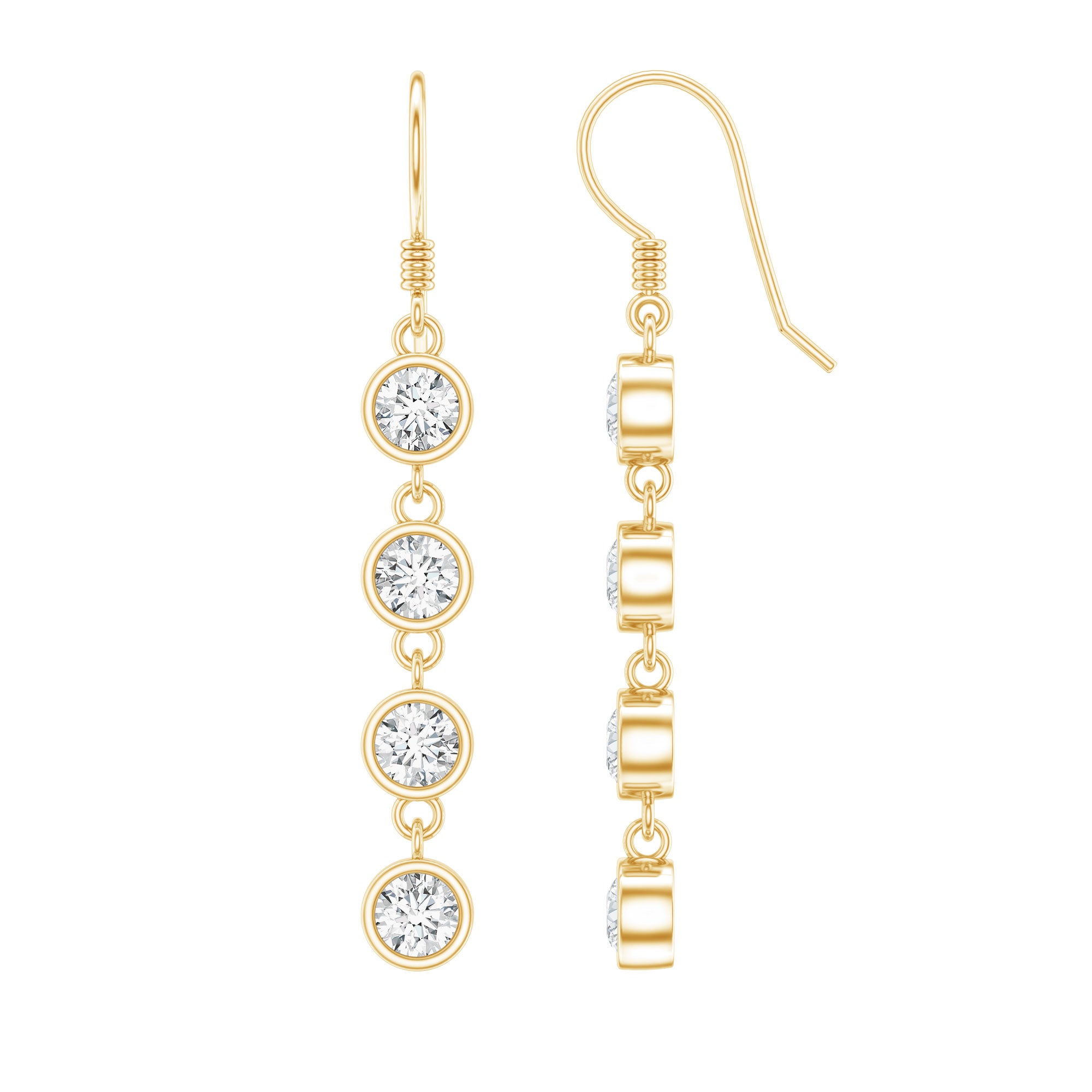 Bezel Set Round Moissanite Simple Dangle Earrings D-VS1 - Rosec Jewels