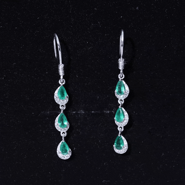 Pear Cut Emerald Dangle Earrings with Diamond AAA - Rosec Jewels