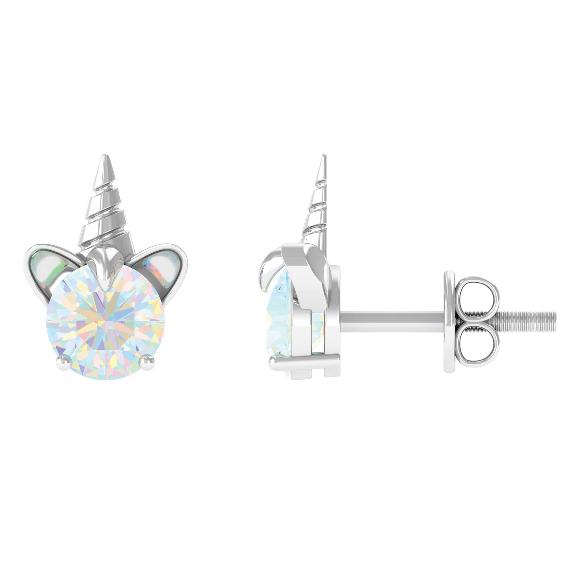 1 Carat Ethiopian Opal Unicorn Stud Earrings for Women AAA - Rosec Jewels