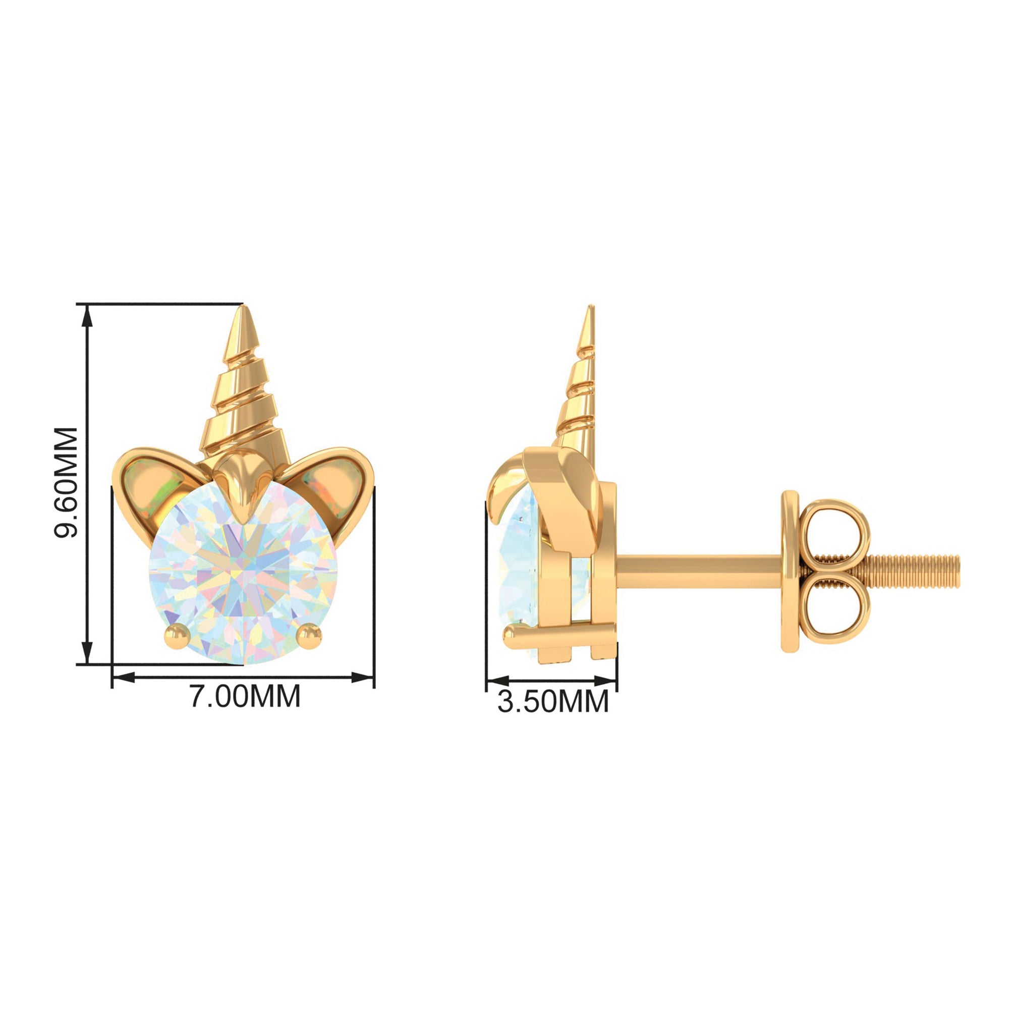 1 Carat Ethiopian Opal Unicorn Stud Earrings for Women AAA - Rosec Jewels