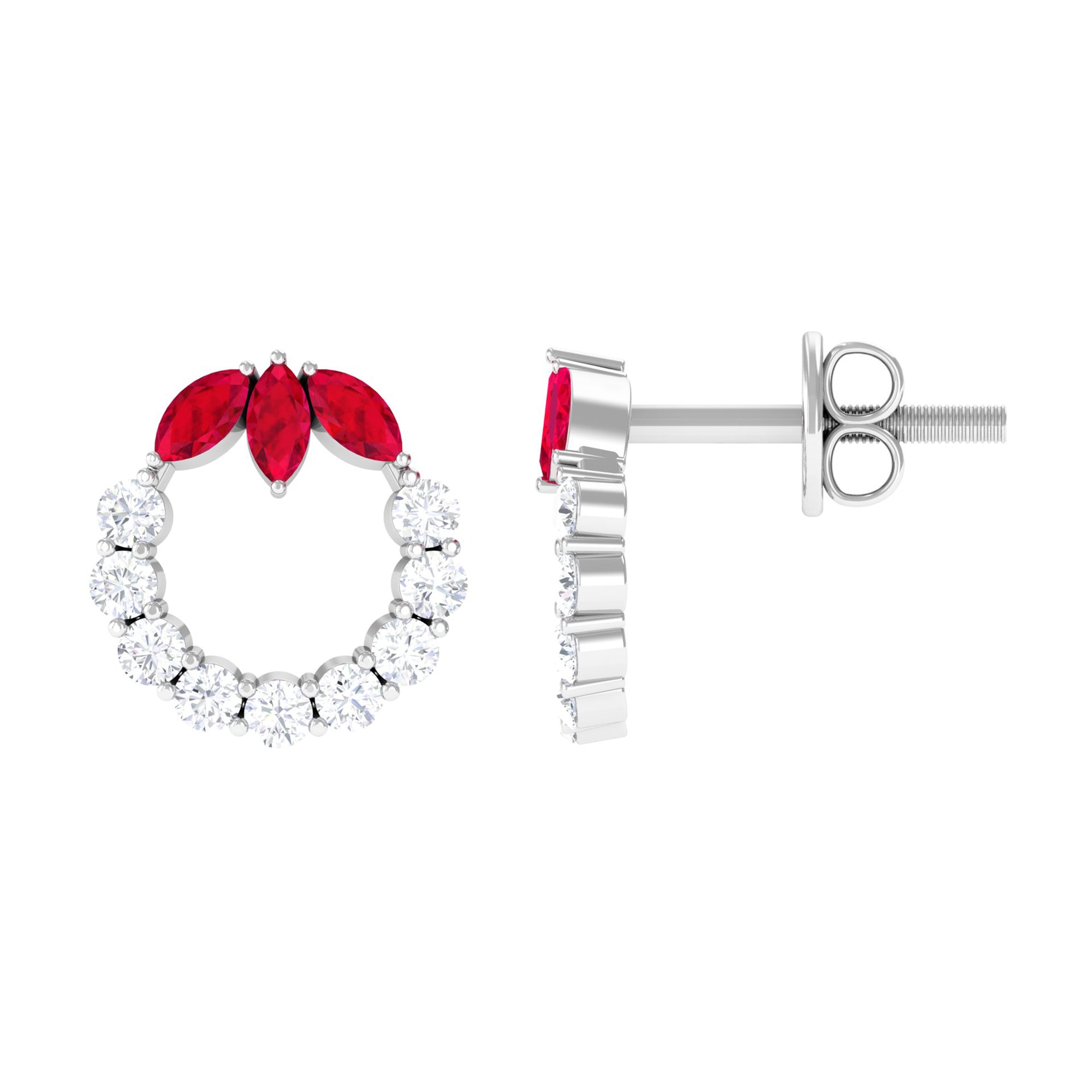 Marquise Cut Lab Created Ruby and Moissanite Eternity Stud Earrings AAAA - Rosec Jewels