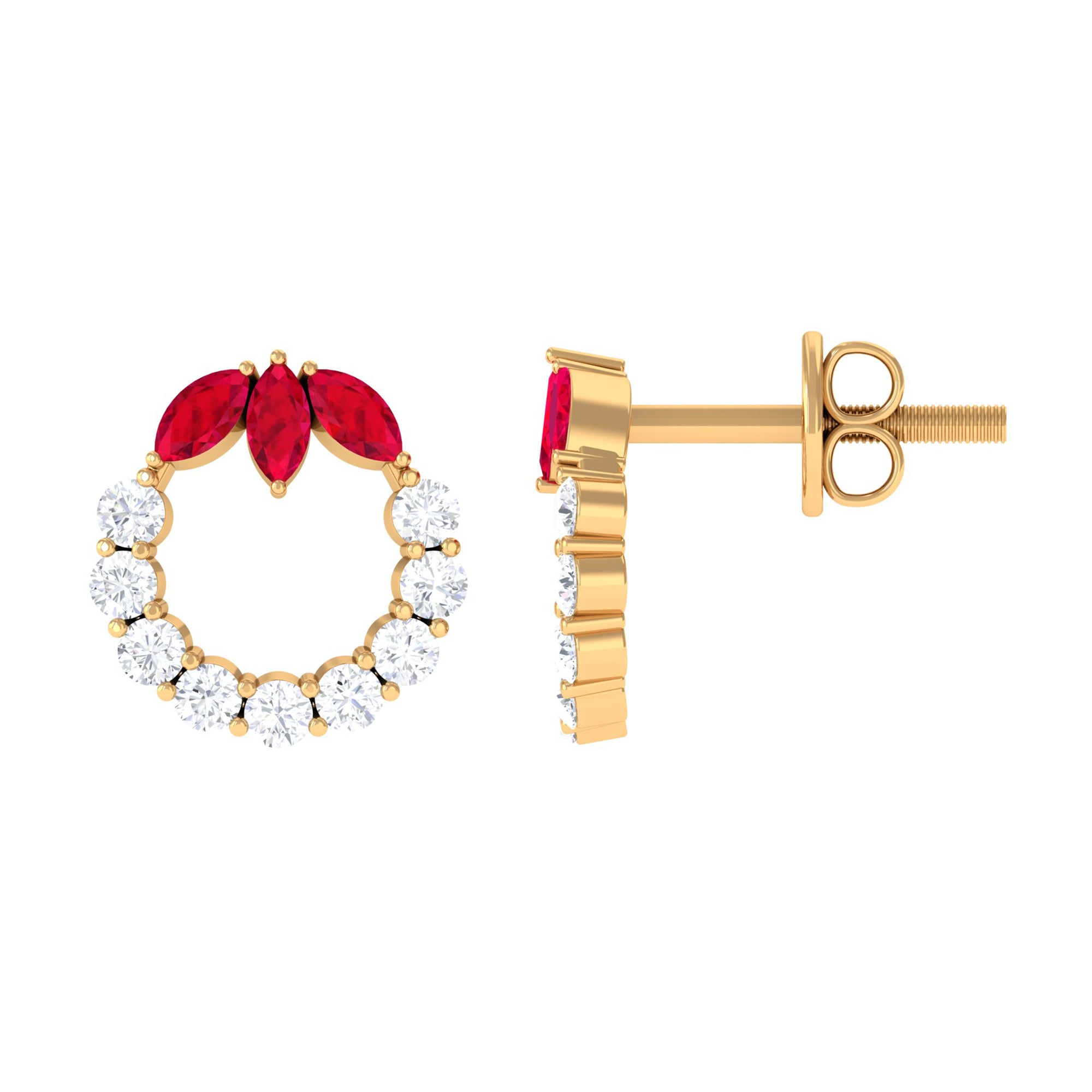 Marquise Cut Lab Created Ruby and Moissanite Eternity Stud Earrings AAAA - Rosec Jewels