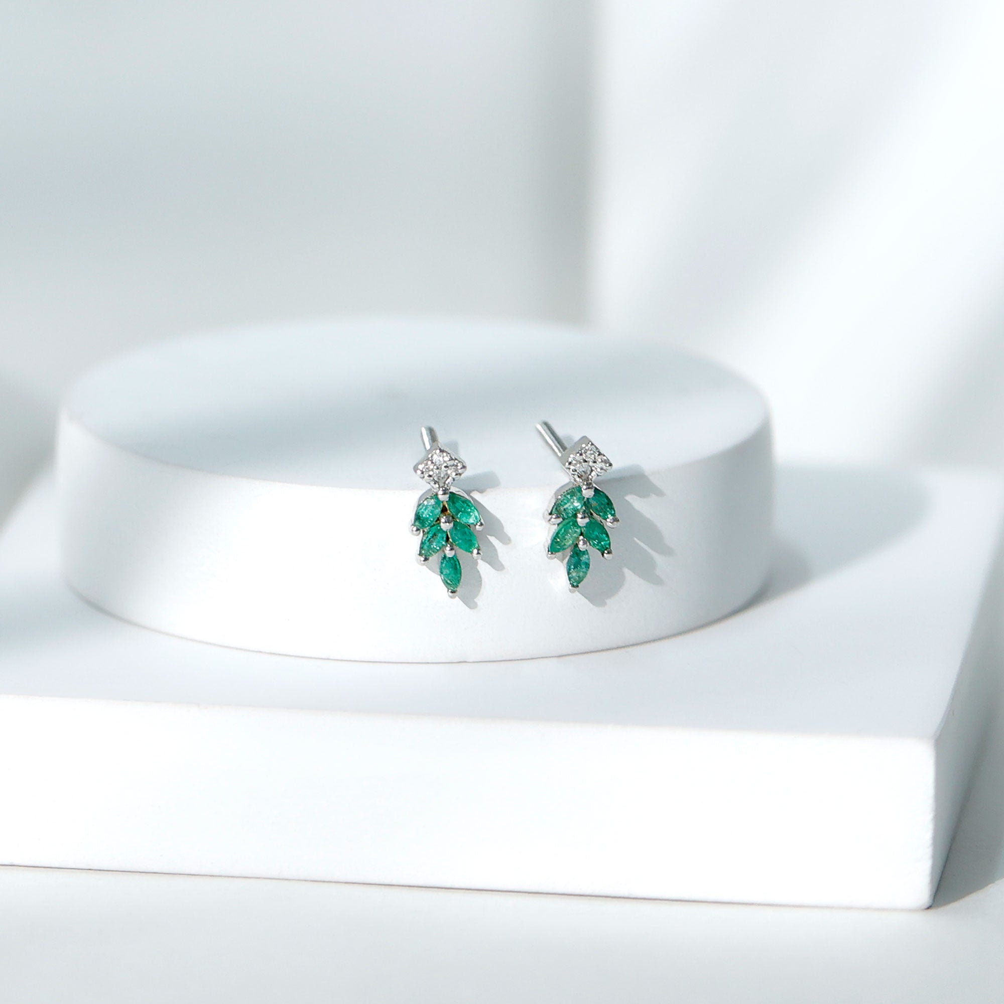 Real Emerald Leaf Stud Earrings with Moissanite AAA - Rosec Jewels