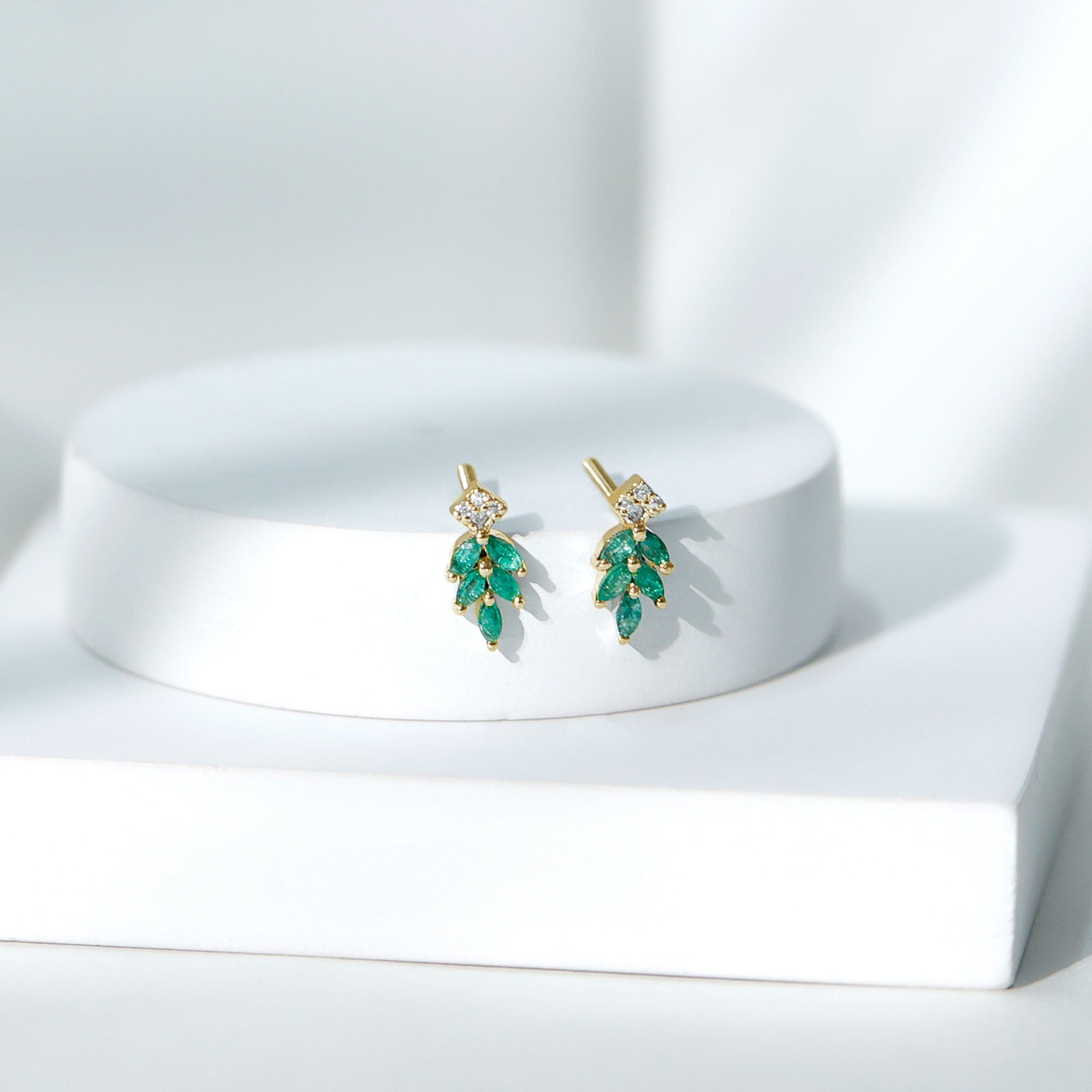 Real Emerald Leaf Stud Earrings with Moissanite AAA - Rosec Jewels