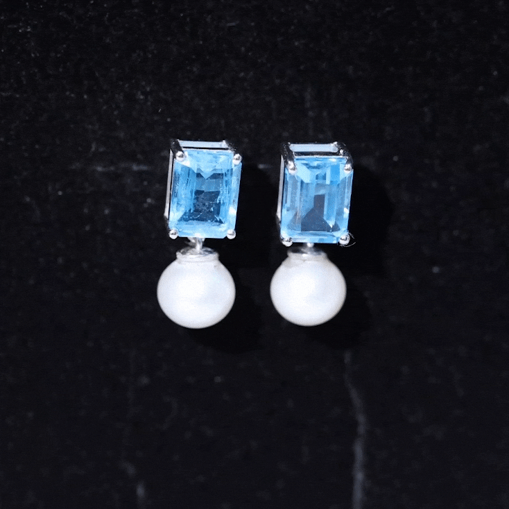 6 Carat Freshwater Pearl and Blue Topaz Drop Earrings AAA - Rosec Jewels