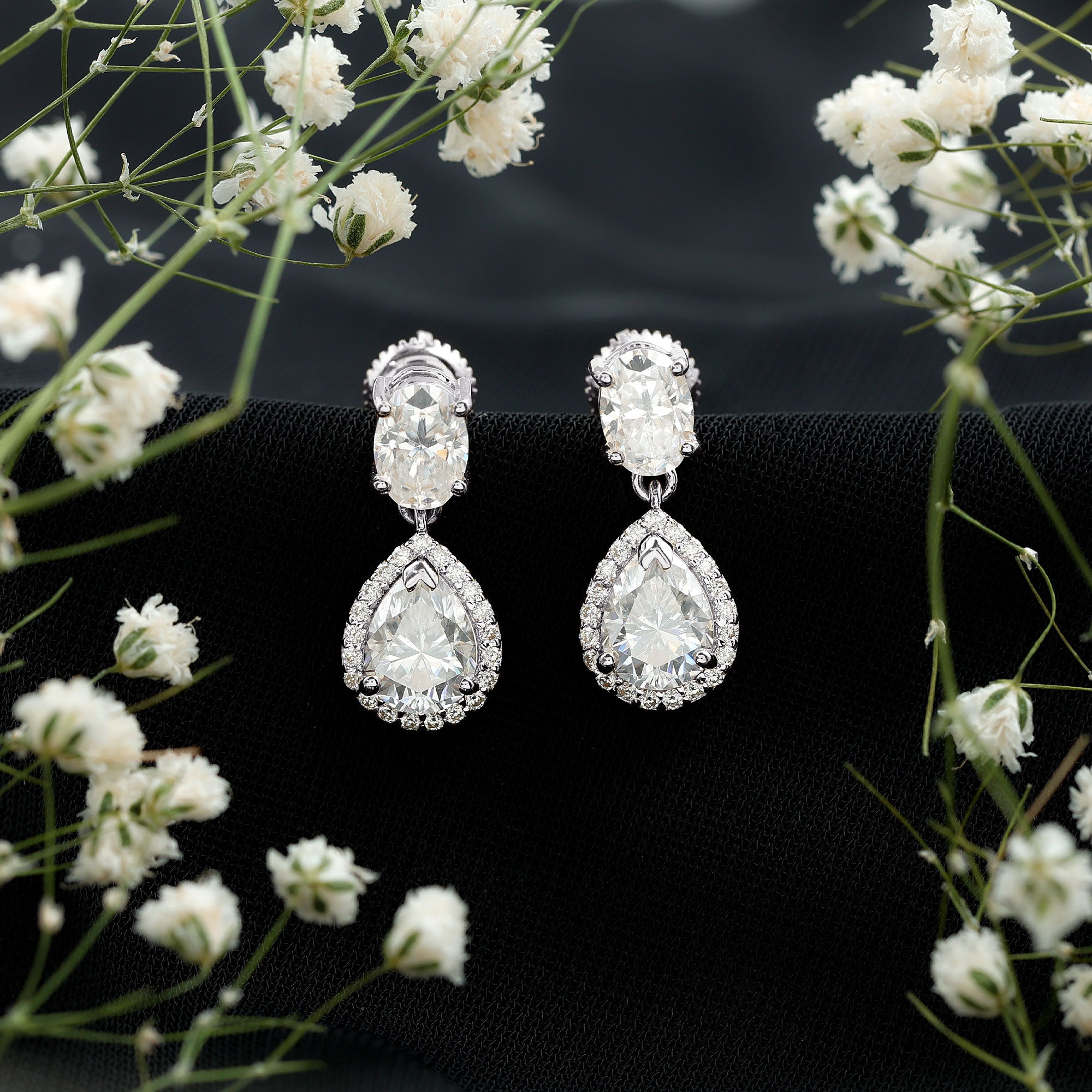 Certified Moissanite Teardrop Bridal Earrings D-VS1 - Rosec Jewels