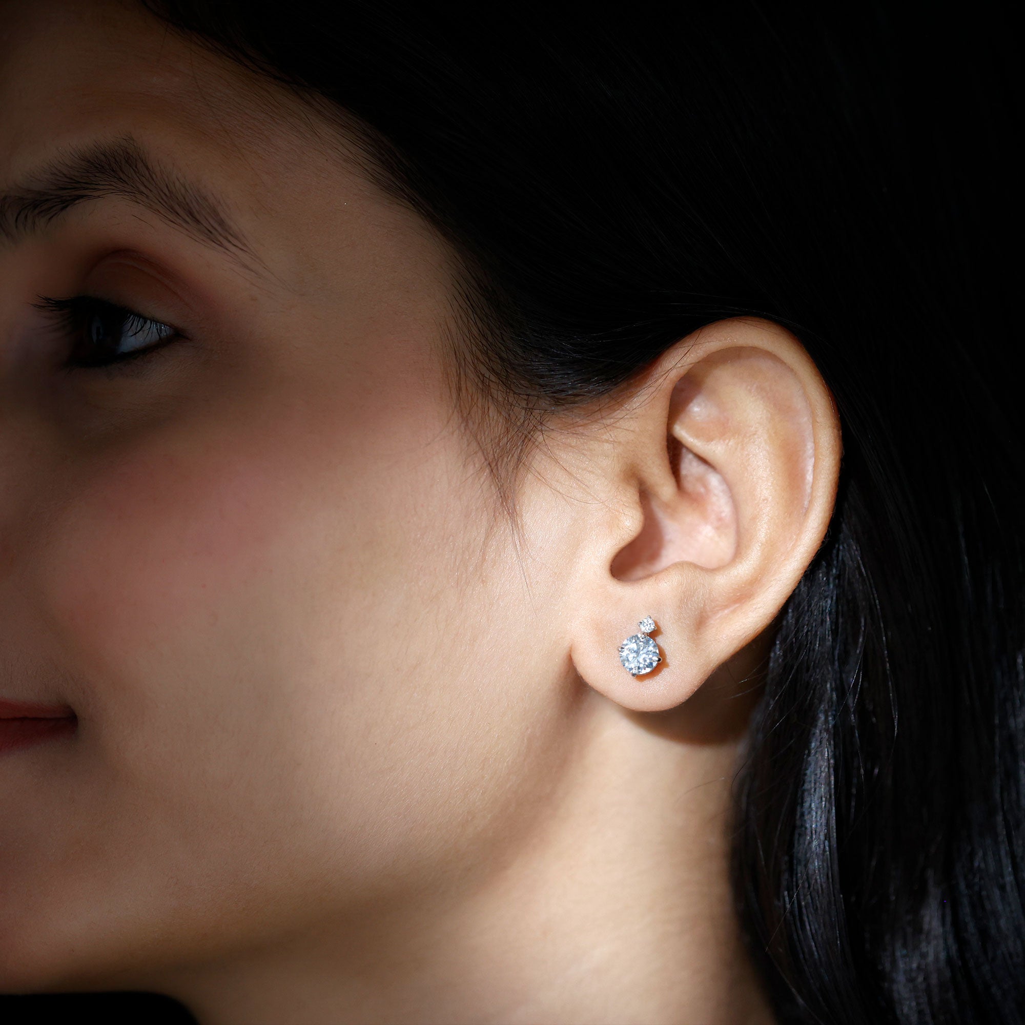 Simple Round Moissanite Stud Earrings D-VS1 - Rosec Jewels