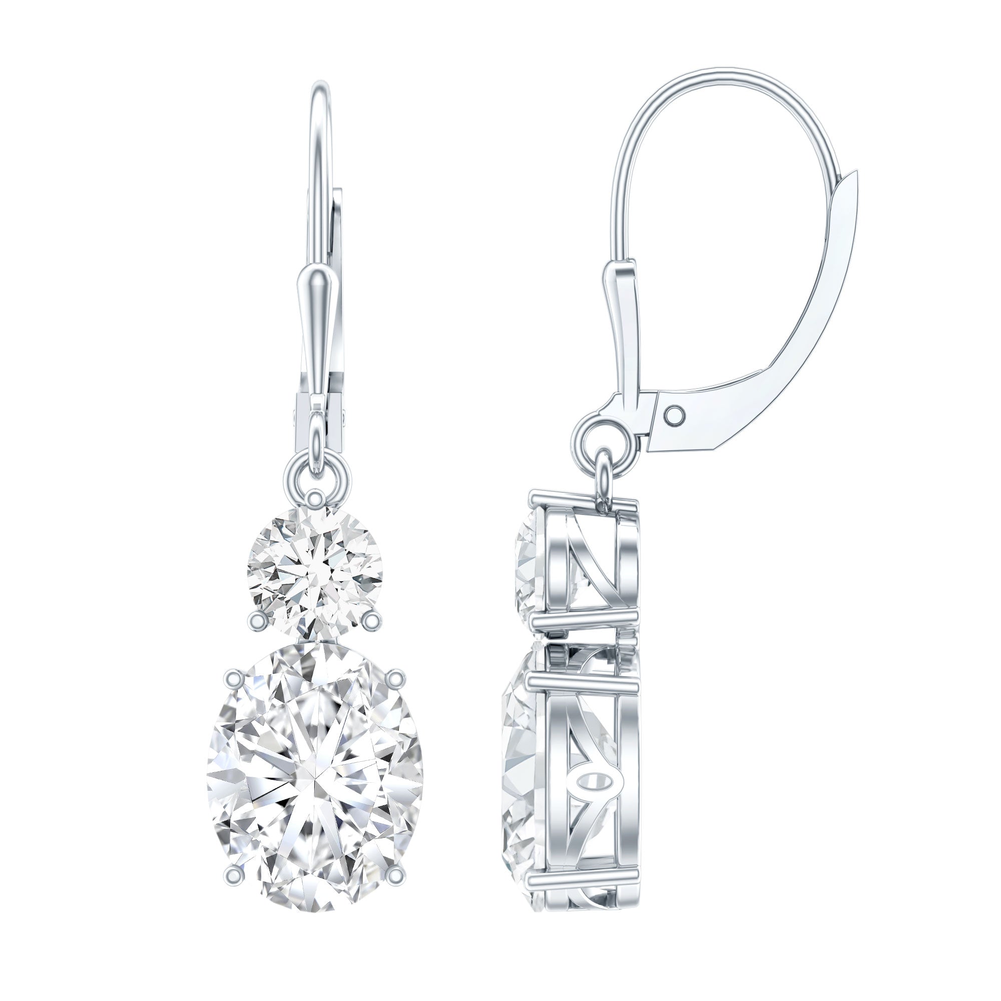 Minimal Zircon 2 Stone Drop Earrings with Lever Back AAAA - Rosec Jewels