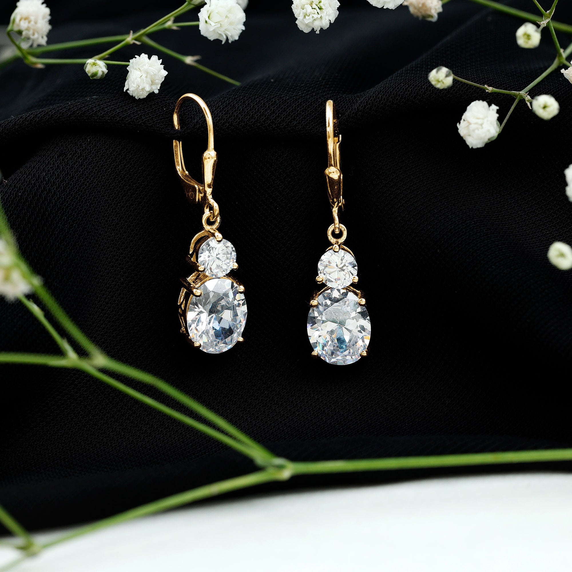 Minimal Zircon 2 Stone Drop Earrings with Lever Back AAAA - Rosec Jewels