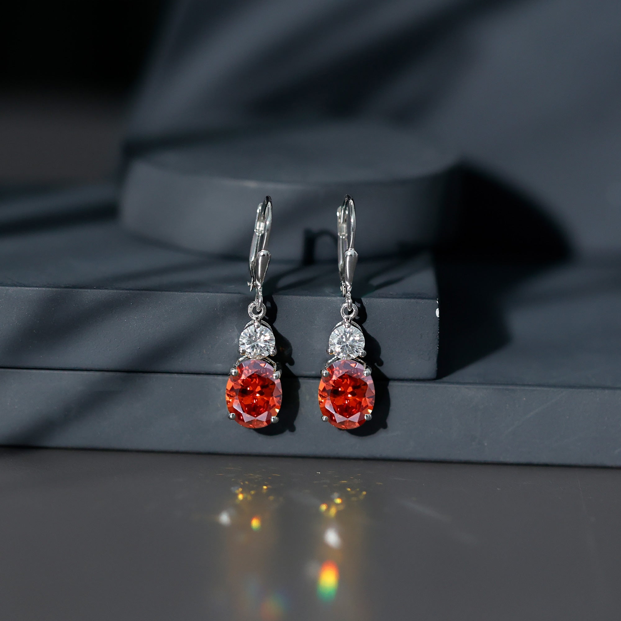 Certified Lab Grown Orange Sapphire And Moissanite Drop Dangle Earrings AAAA - Rosec Jewels