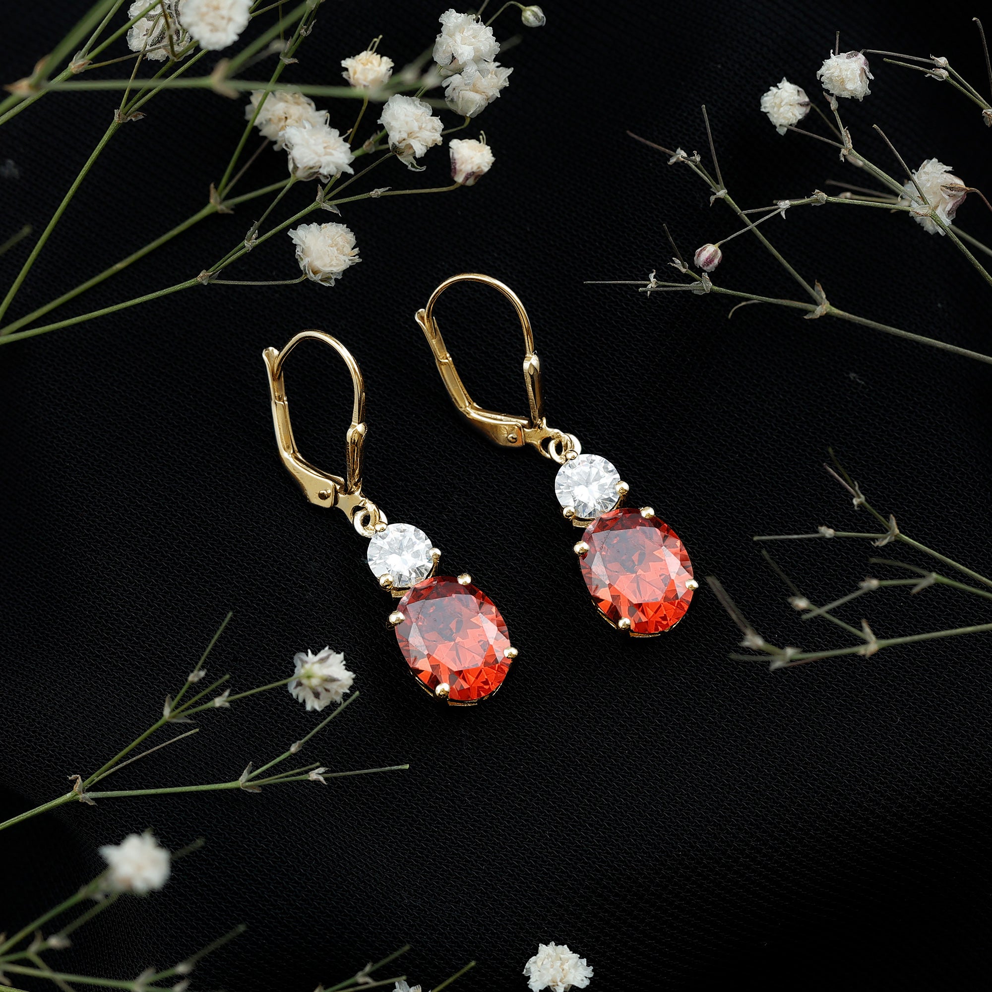 Certified Lab Grown Orange Sapphire And Moissanite Drop Dangle Earrings AAAA - Rosec Jewels