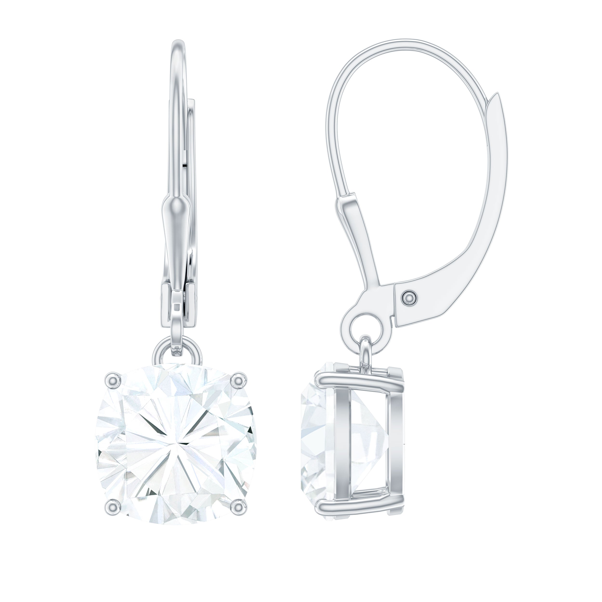Cushion Cut Moissanite Solitaire Drop Earrings