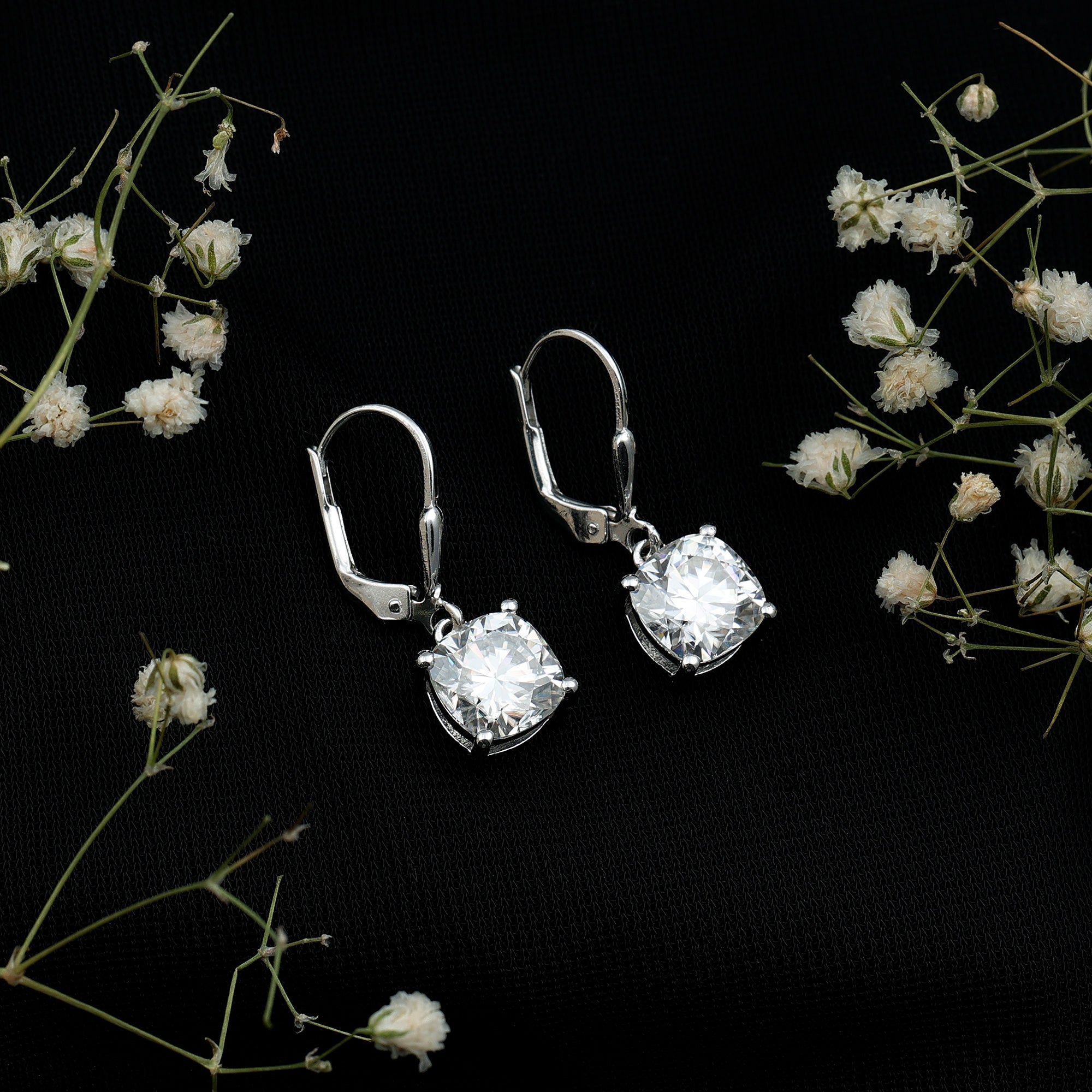 Certified 6 Carat Cushion Cut Moissanite Drop Earrings D-VS1 - Rosec Jewels