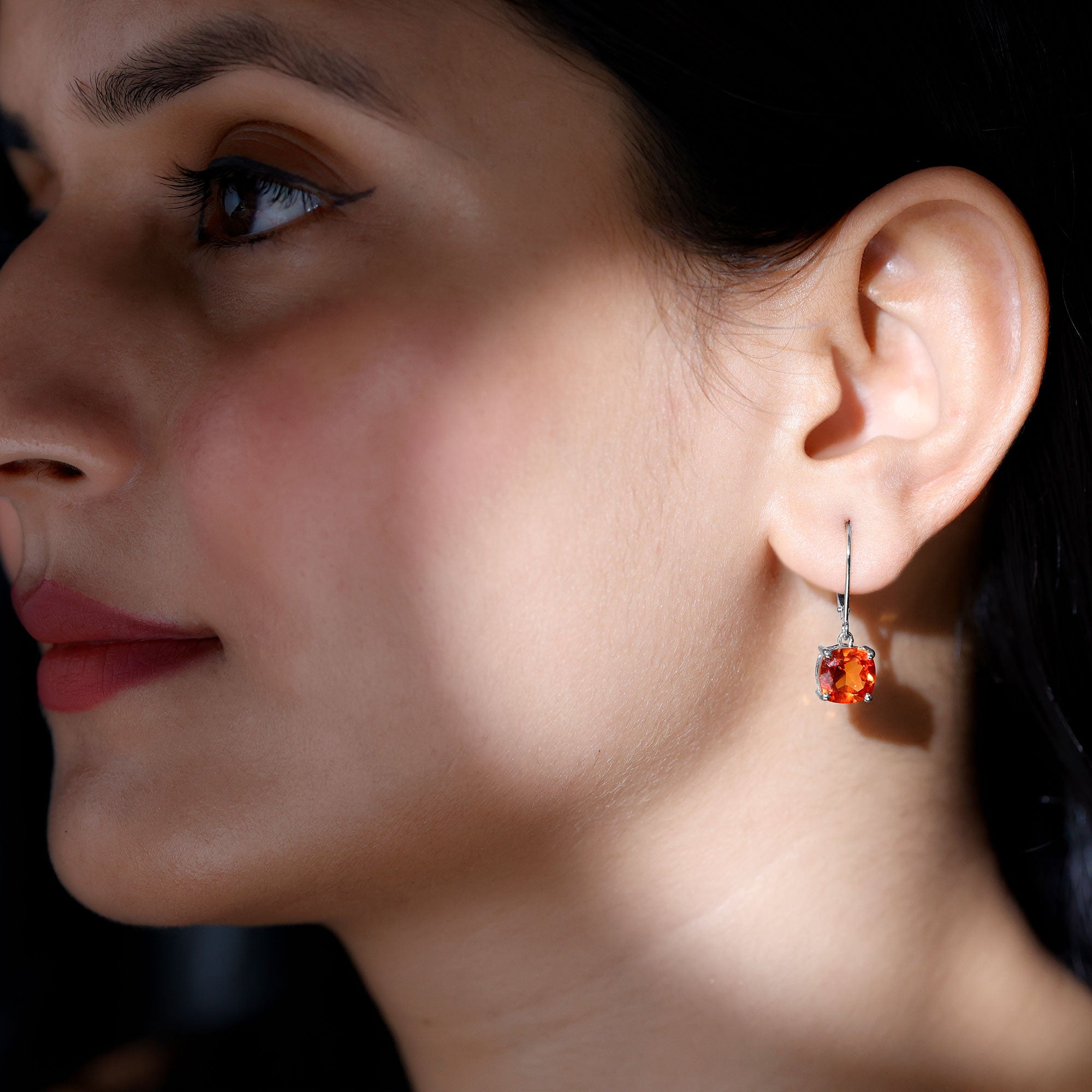 5.5 CT Cushion Cut Lab Created Orange Sapphire Drop Earrings AAAA - Rosec Jewels