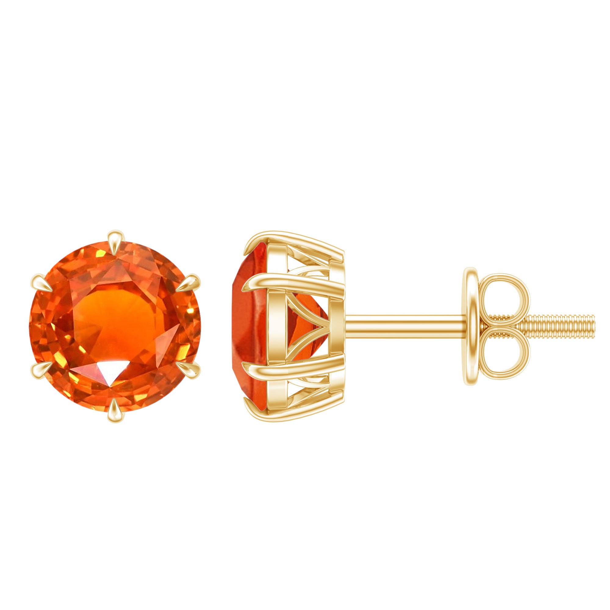 6 Claw Set Round Created Orange Sapphire Solitaire Stud Earrings AAAA - Rosec Jewels