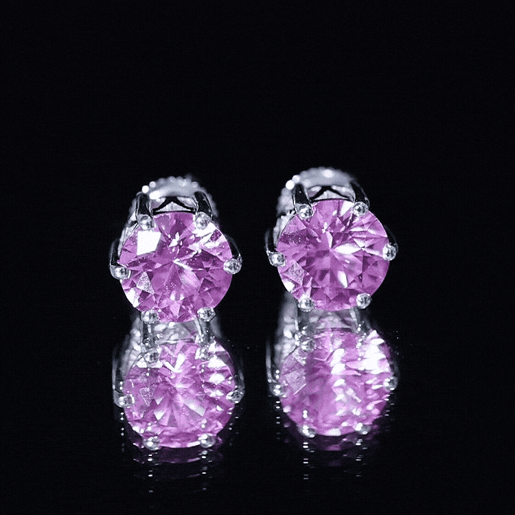 Certified 8 MM Round Lab Created Pink Sapphire Stud Earrings AAAA - Rosec Jewels