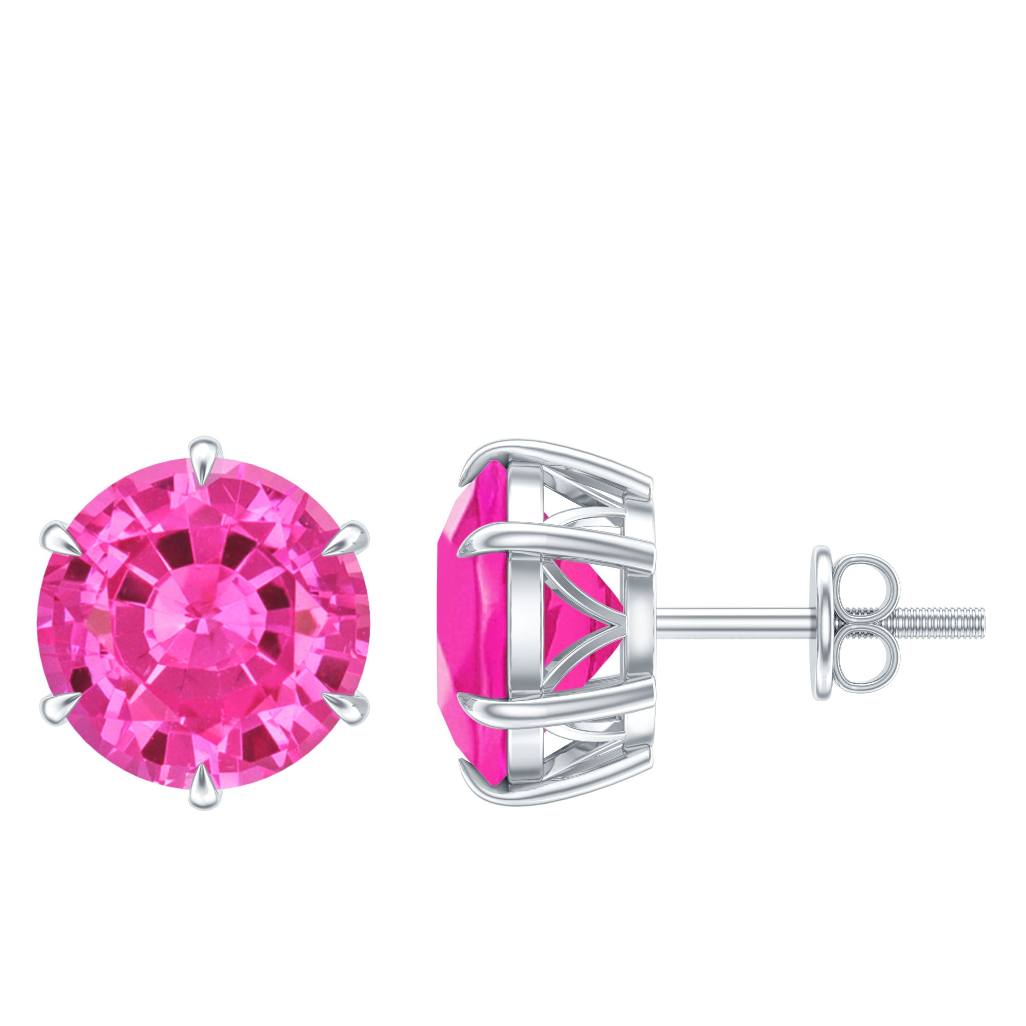 Certified 8 MM Round Lab Created Pink Sapphire Stud Earrings AAAA - Rosec Jewels