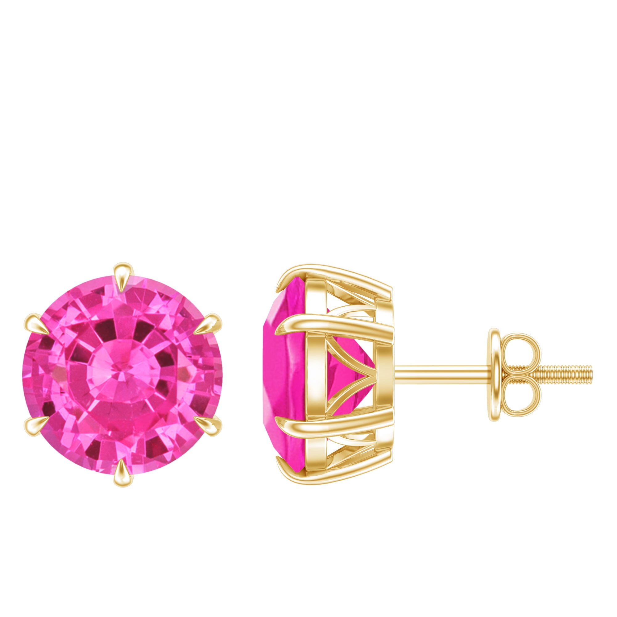 Certified 8 MM Round Lab Created Pink Sapphire Stud Earrings AAAA - Rosec Jewels