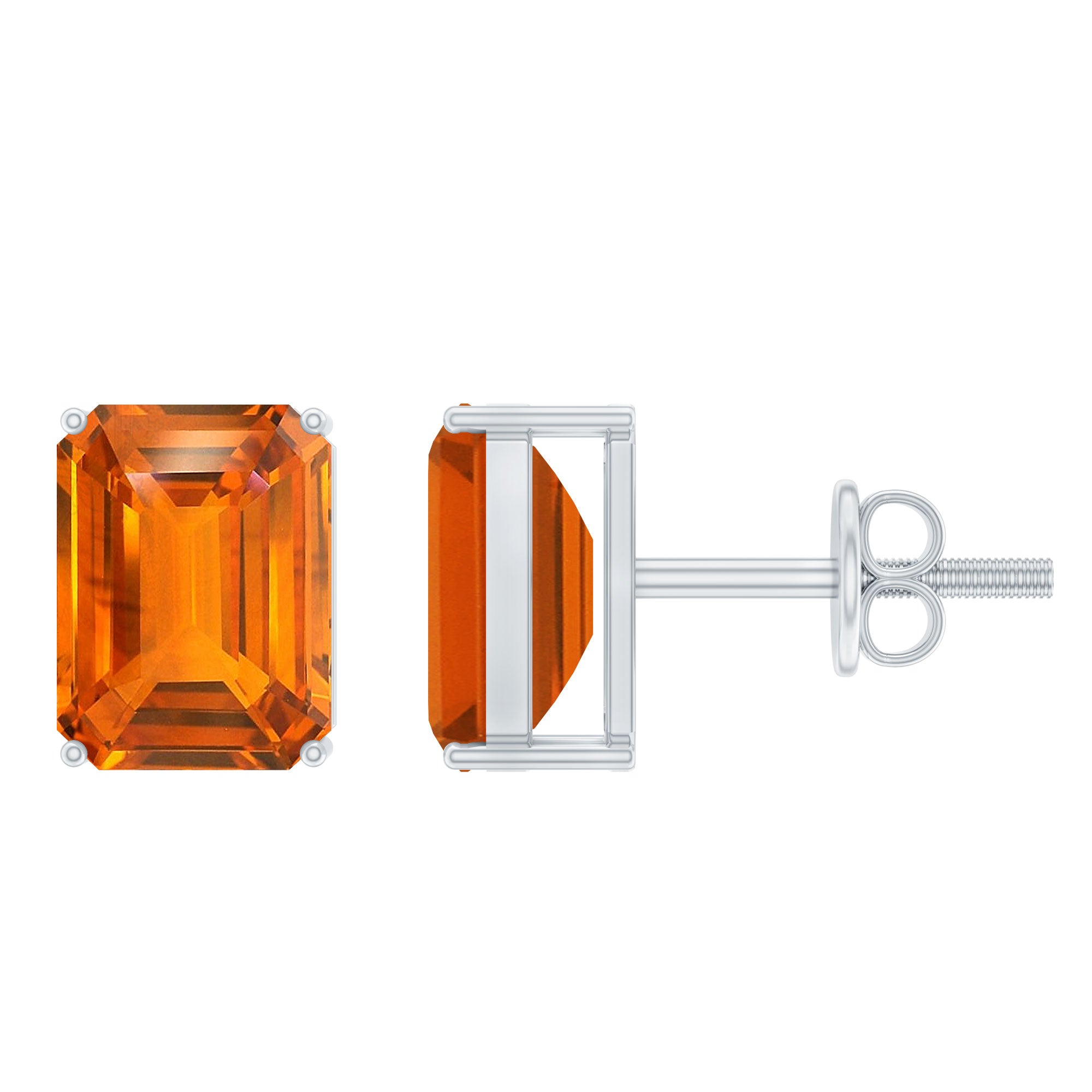 Lab Grown Orange Sapphire Emerald Cut Stud Earrings AAAA - Rosec Jewels