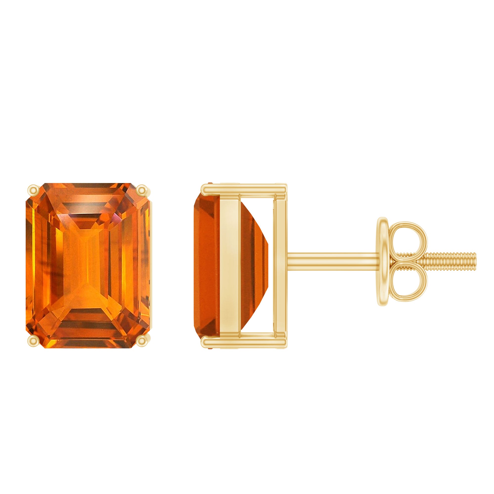 Lab Grown Orange Sapphire Emerald Cut Stud Earrings AAAA - Rosec Jewels