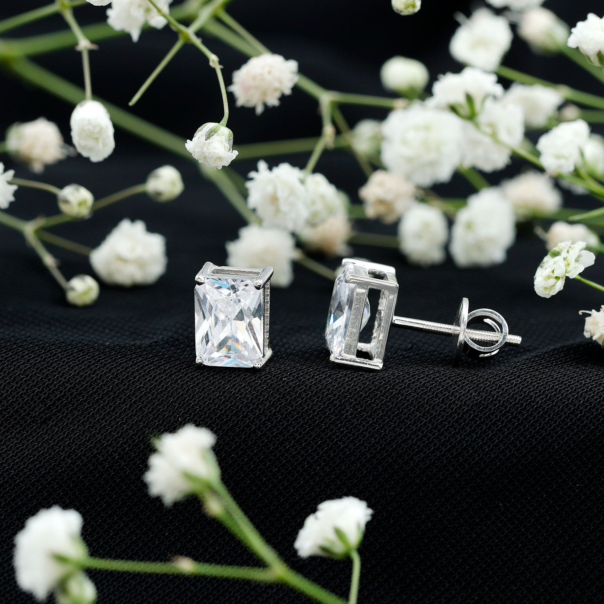 Certified 3.7 Carat Cubic Zirconia Emerald Cut Stud Earrings with Screw Back AAAAA - Rosec Jewels