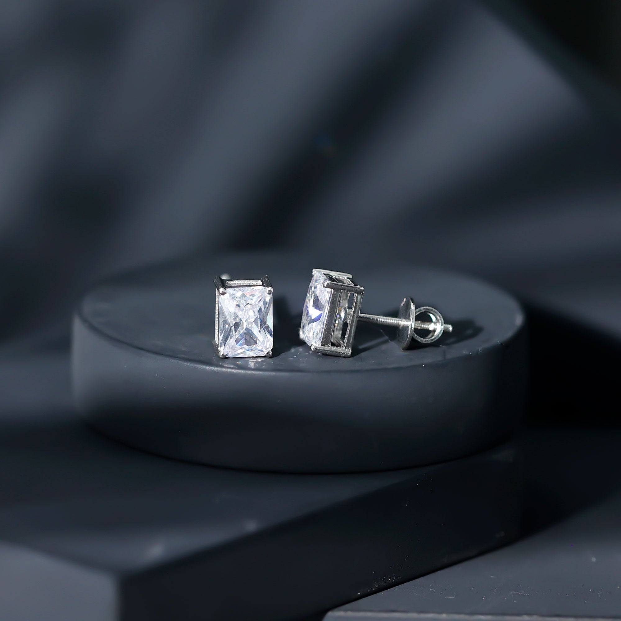 Certified 3.7 Carat Cubic Zirconia Emerald Cut Stud Earrings with Screw Back AAAAA - Rosec Jewels