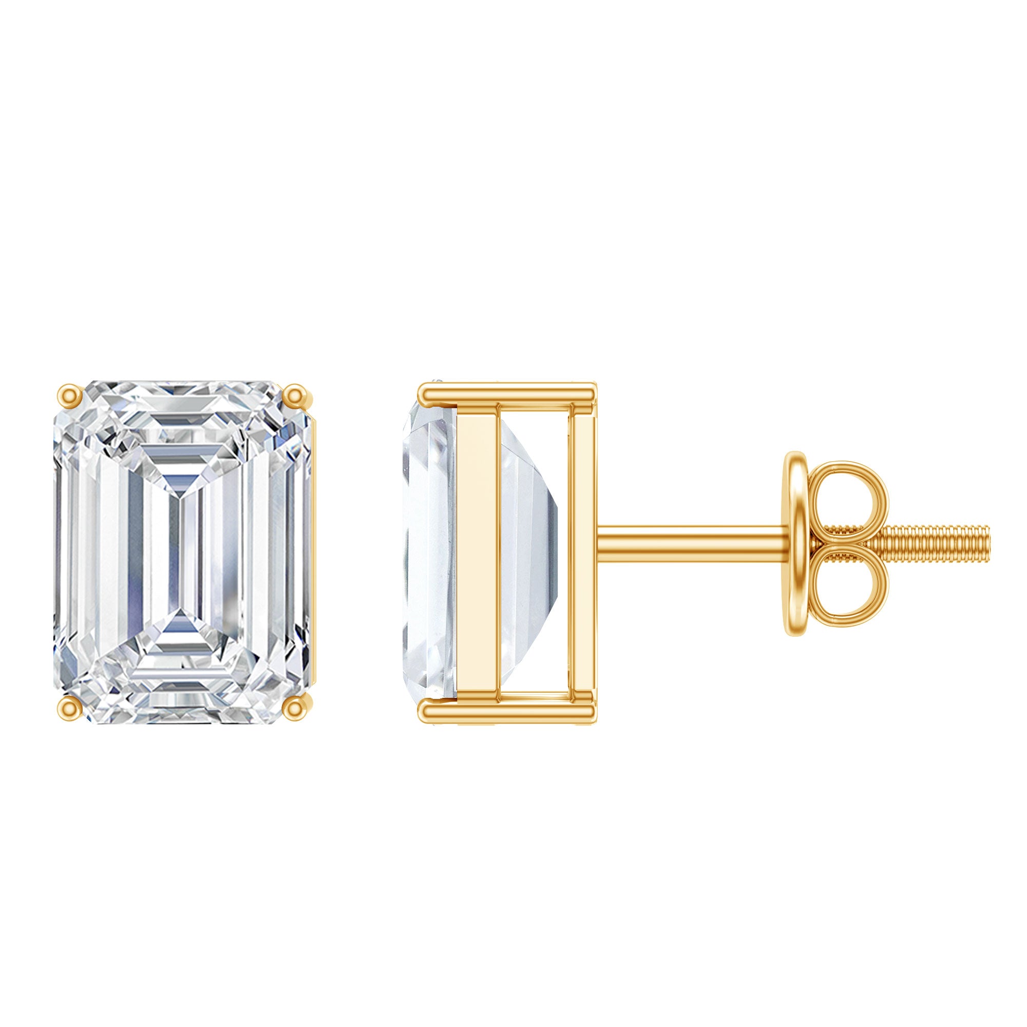 Certified 3.7 Carat Cubic Zirconia Emerald Cut Stud Earrings with Screw Back AAAAA - Rosec Jewels