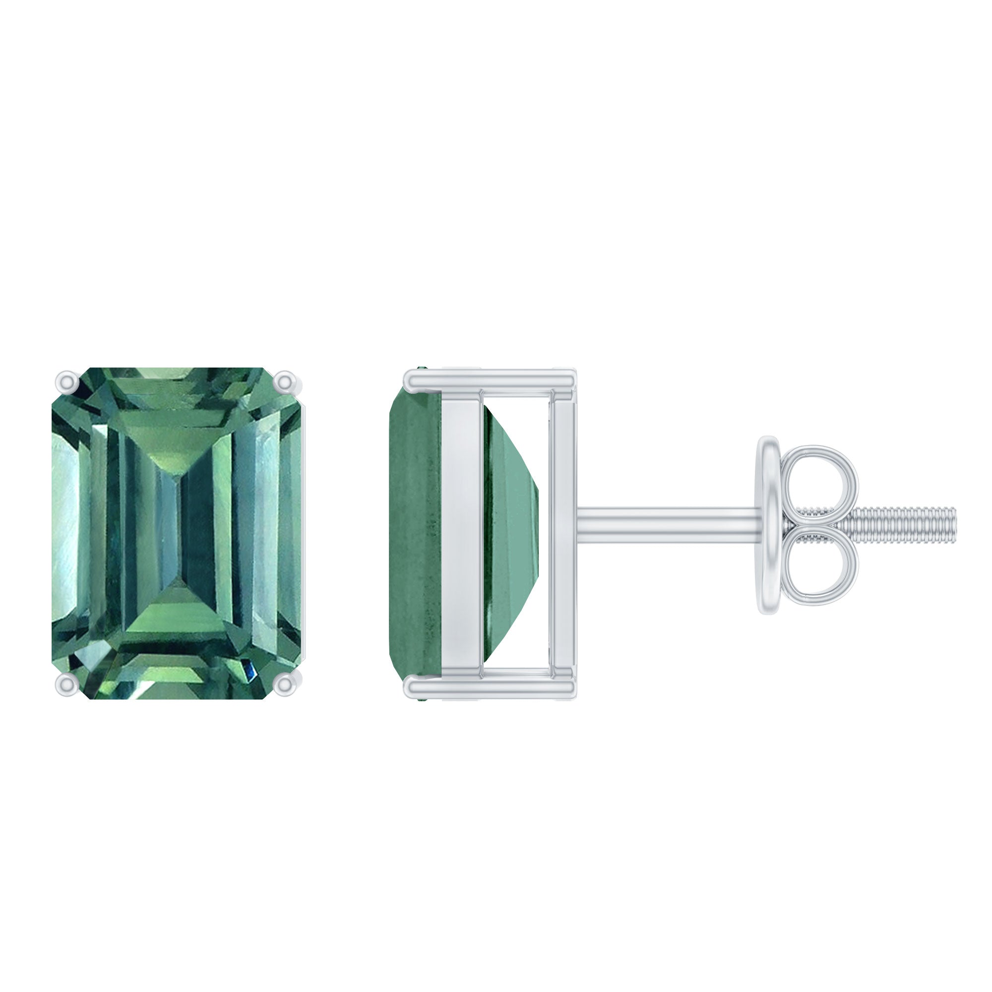 Emerald Cut Lab Created Green Sapphire Big Stud Earrings