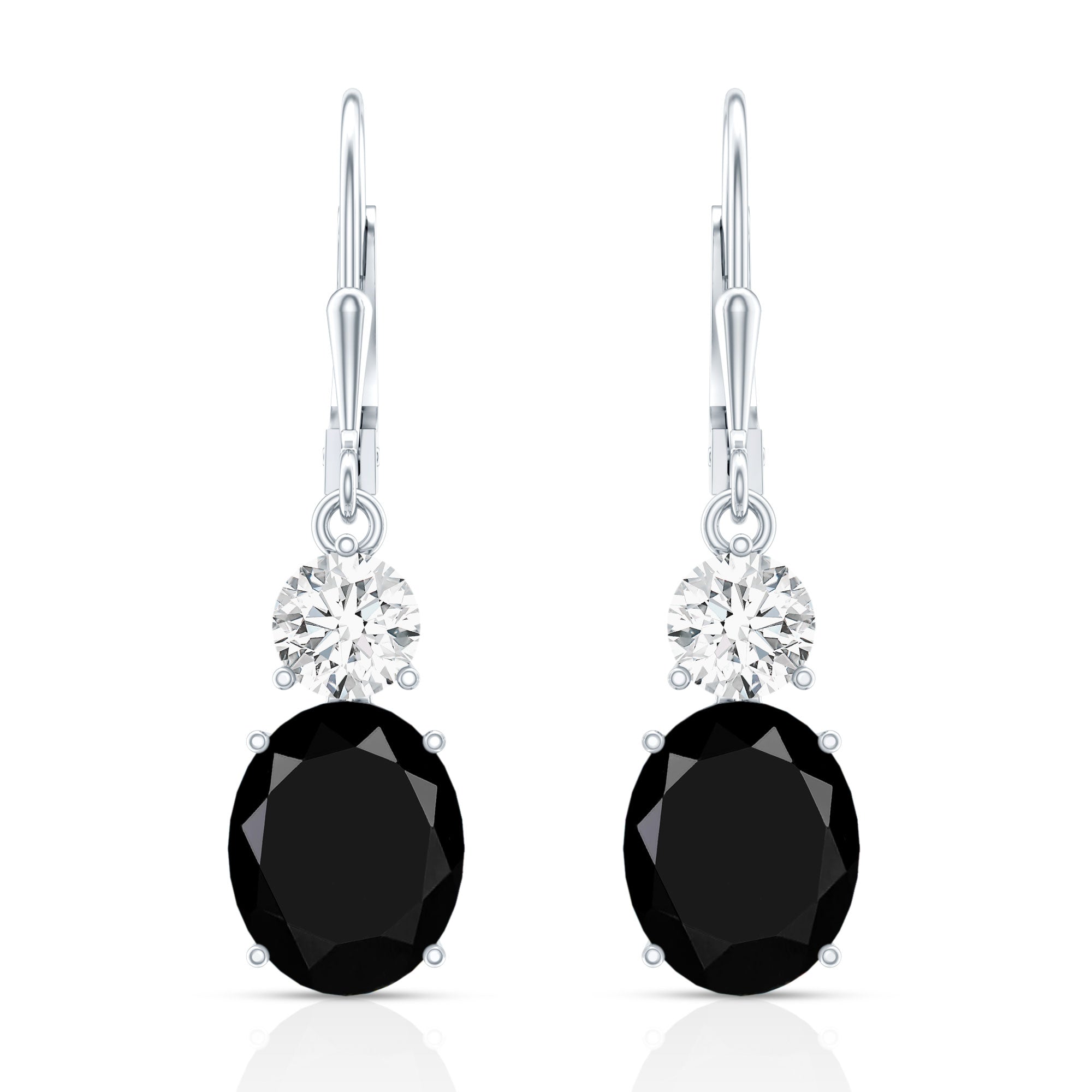 Oval Shaped Lab Created Black Diamond Drop Earrings with Moissanite AAAA ( Synthetic ) - Rosec Jewels