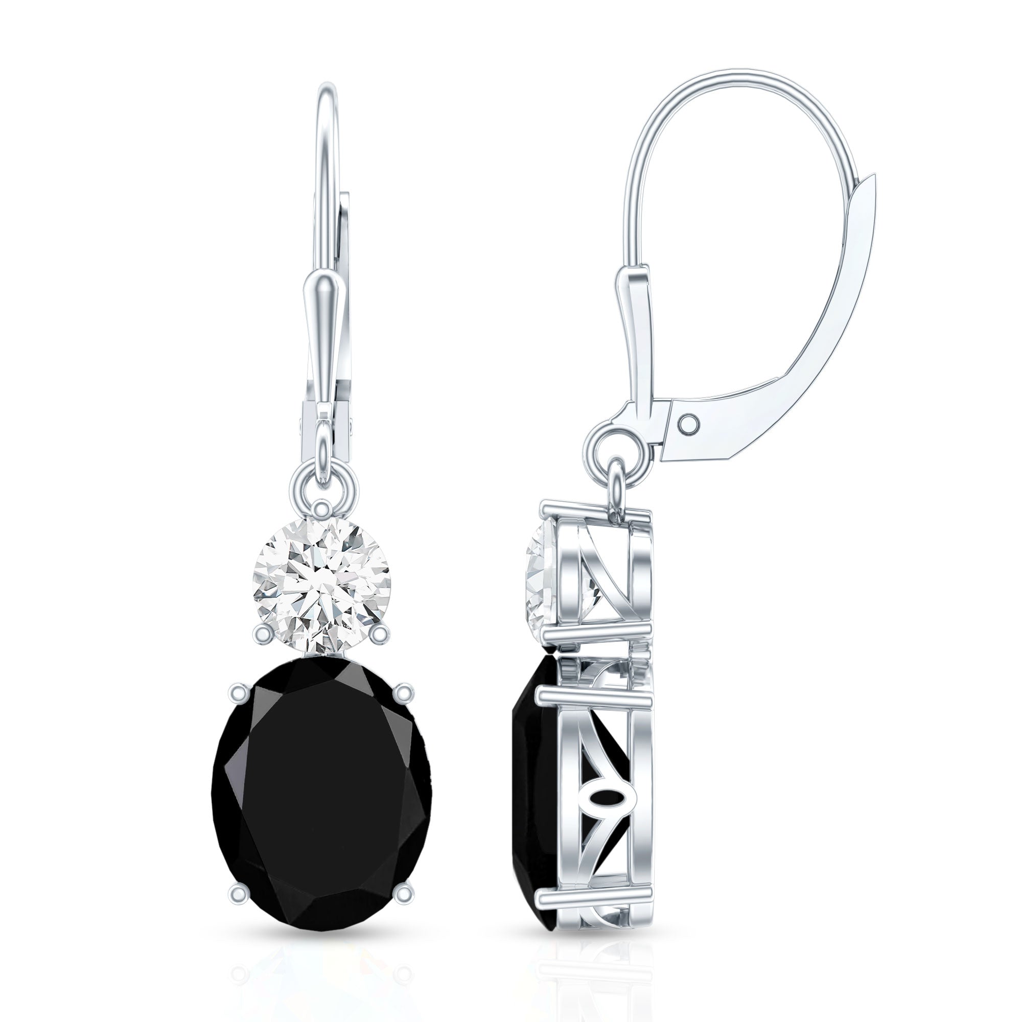 Oval Shaped Lab Created Black Diamond Drop Earrings with Moissanite AAAA ( Synthetic ) - Rosec Jewels