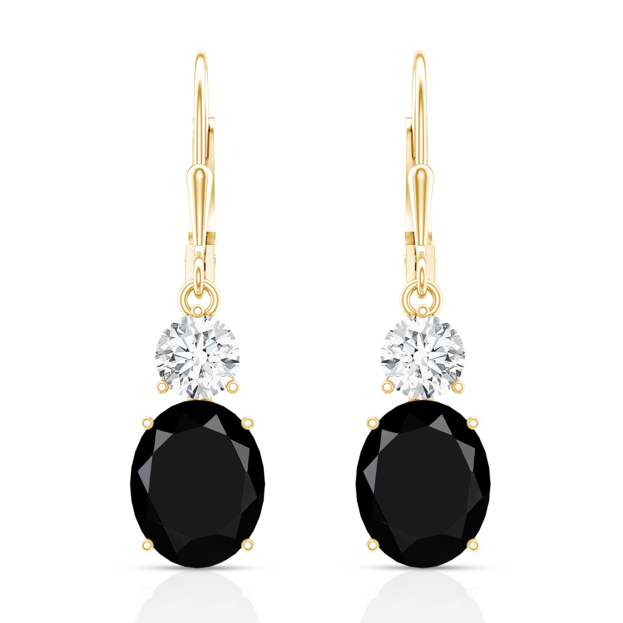 Oval Shaped Lab Created Black Diamond Drop Earrings with Moissanite AAAA ( Synthetic ) - Rosec Jewels