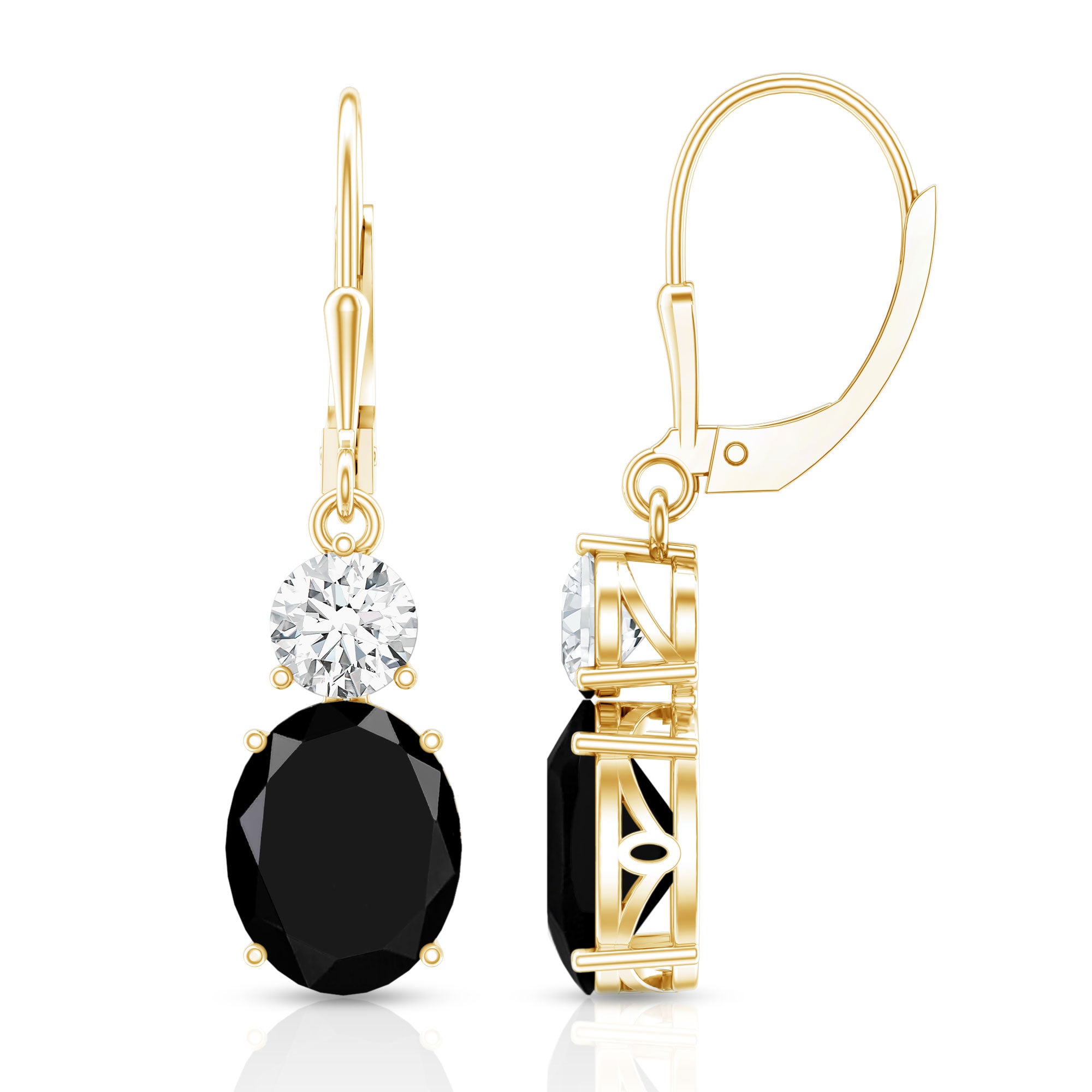 Oval Shaped Lab Created Black Diamond Drop Earrings with Moissanite AAAA ( Synthetic ) - Rosec Jewels