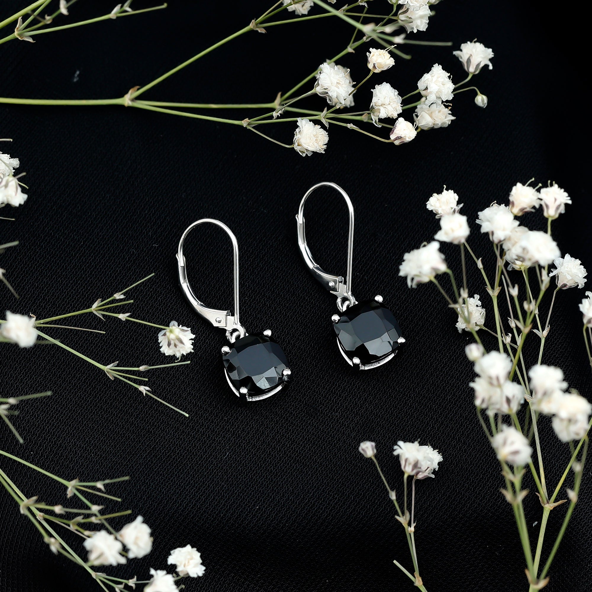 Lab Created Black Diamond Drop Earrings with Lever Back AAAA ( Synthetic ) - Rosec Jewels
