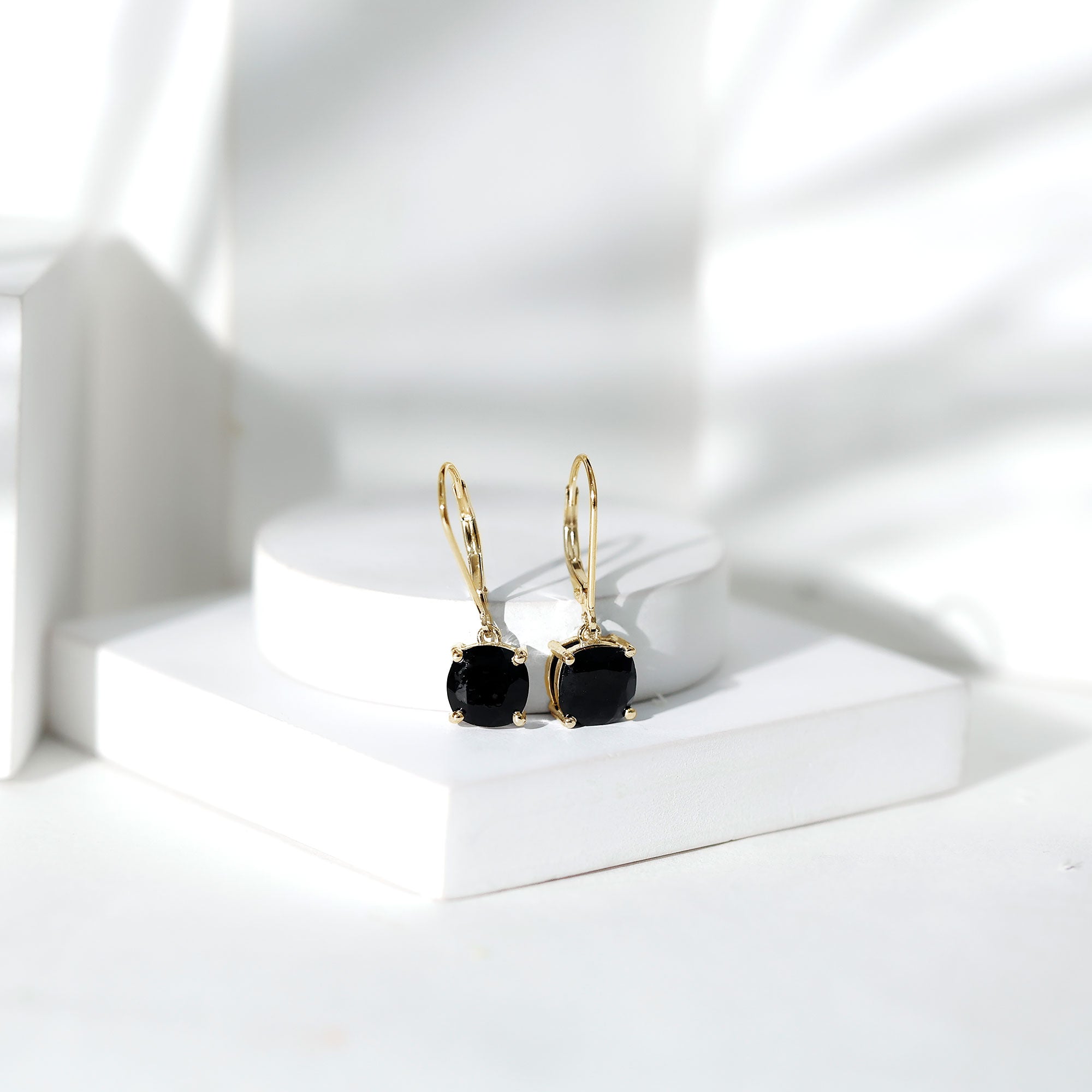 Lab Created Black Diamond Drop Earrings with Lever Back AAAA ( Synthetic ) - Rosec Jewels
