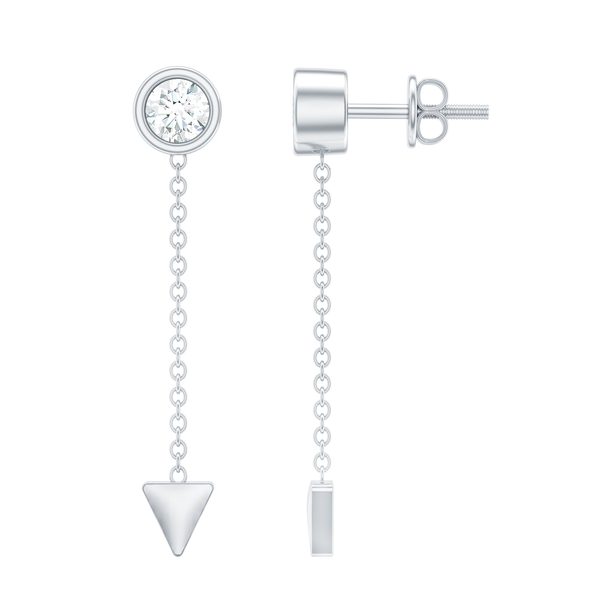 Certified Bezel Set Lab Grown Diamond Long Chain Earrings Lab - ( EF-VS ) - Rosec Jewels