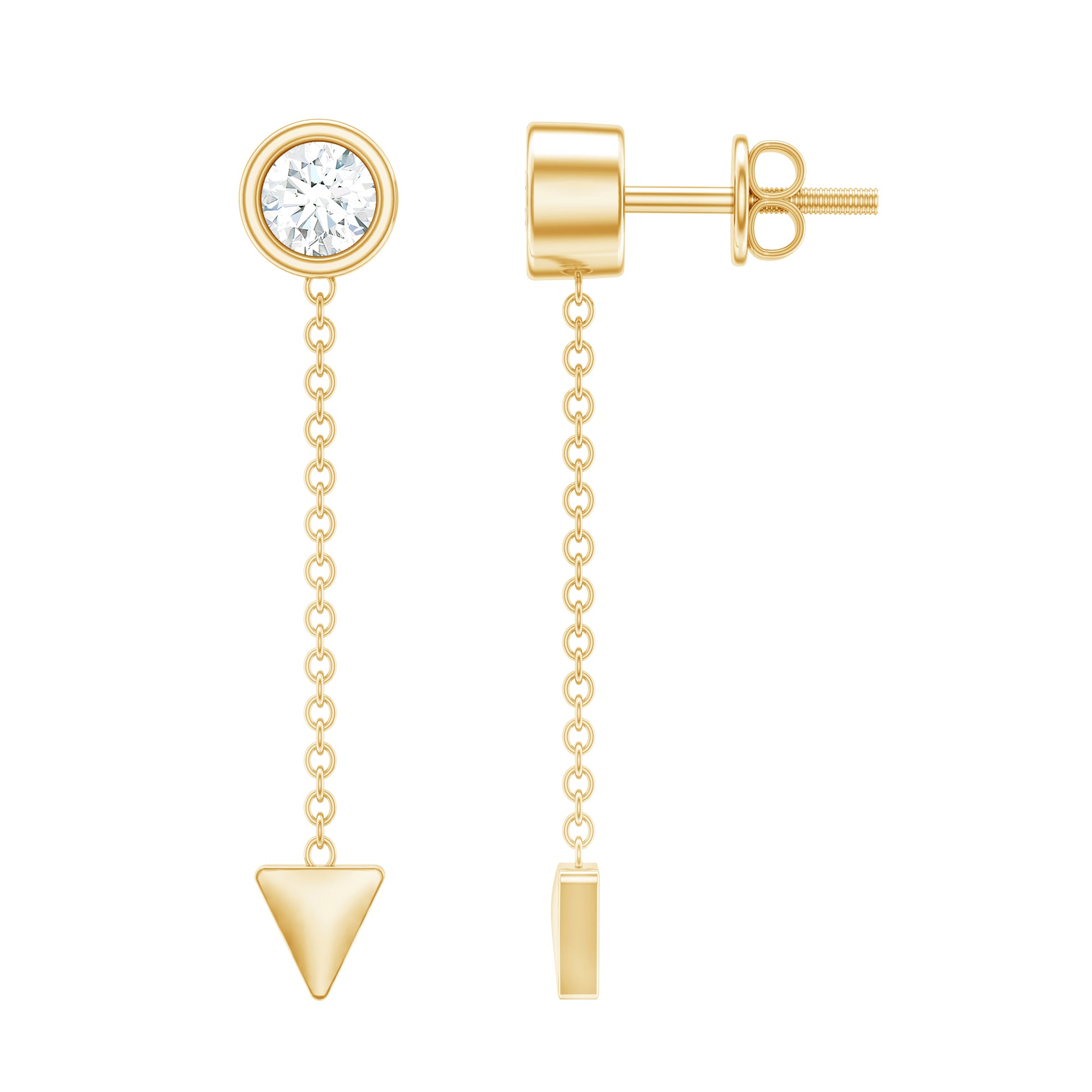 Certified Bezel Set Lab Grown Diamond Long Chain Earrings Lab - ( EF-VS ) - Rosec Jewels