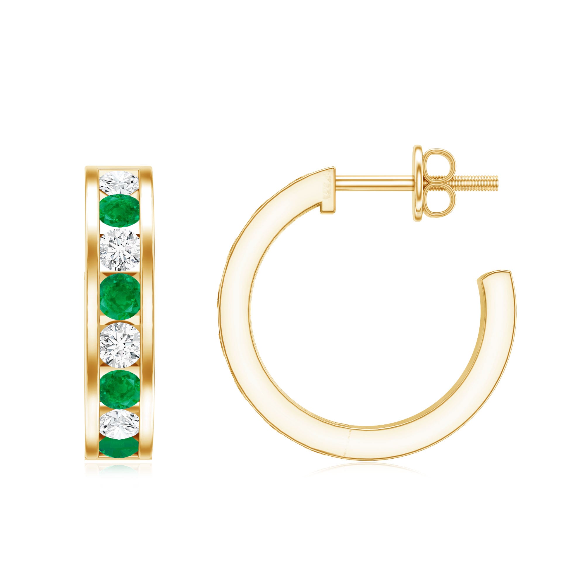 Certified Emerald and Lab Diamond Hoop Earrings AAA - Rosec Jewels