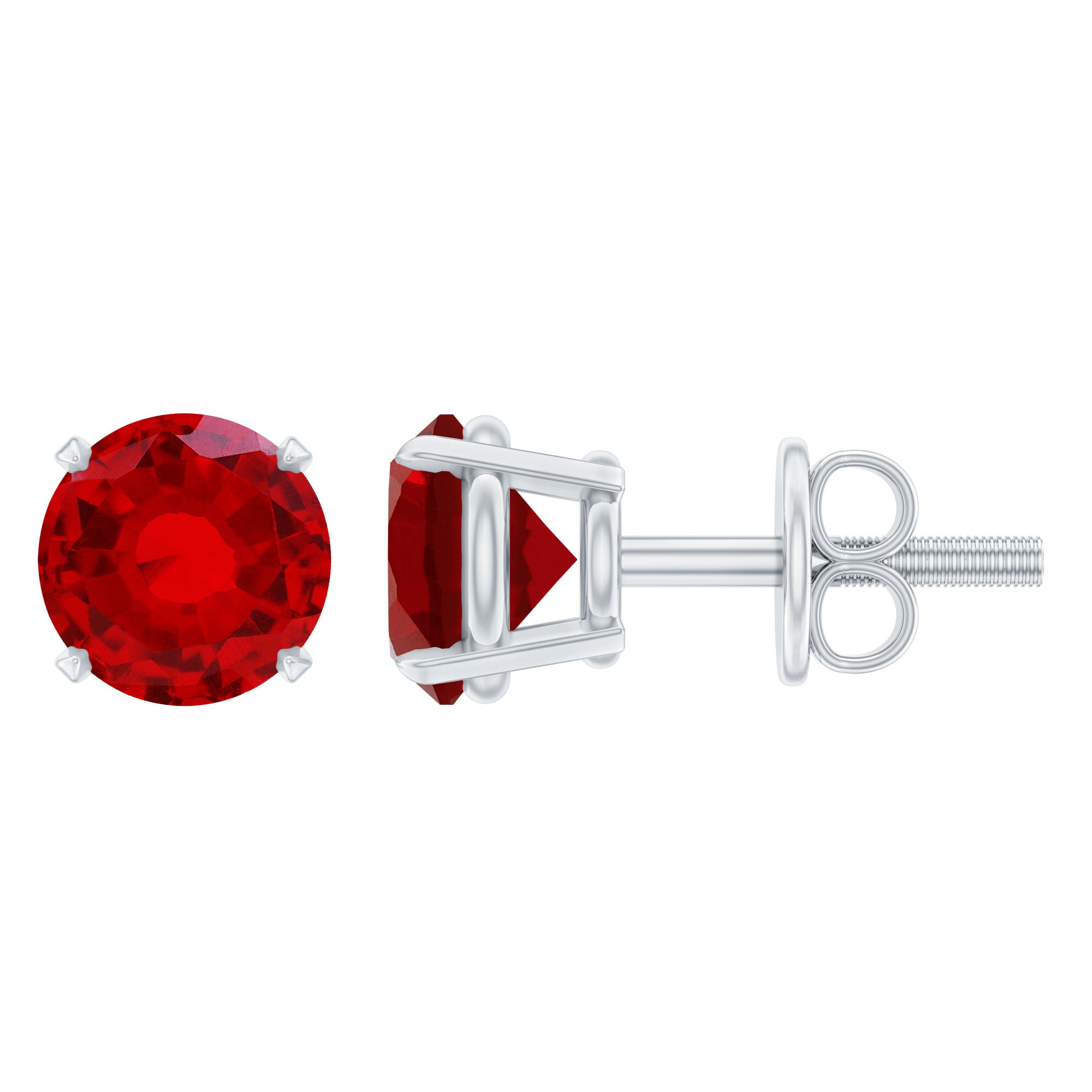 Round Lab Created Ruby Solitaire Stud Earrings AAAA - Rosec Jewels